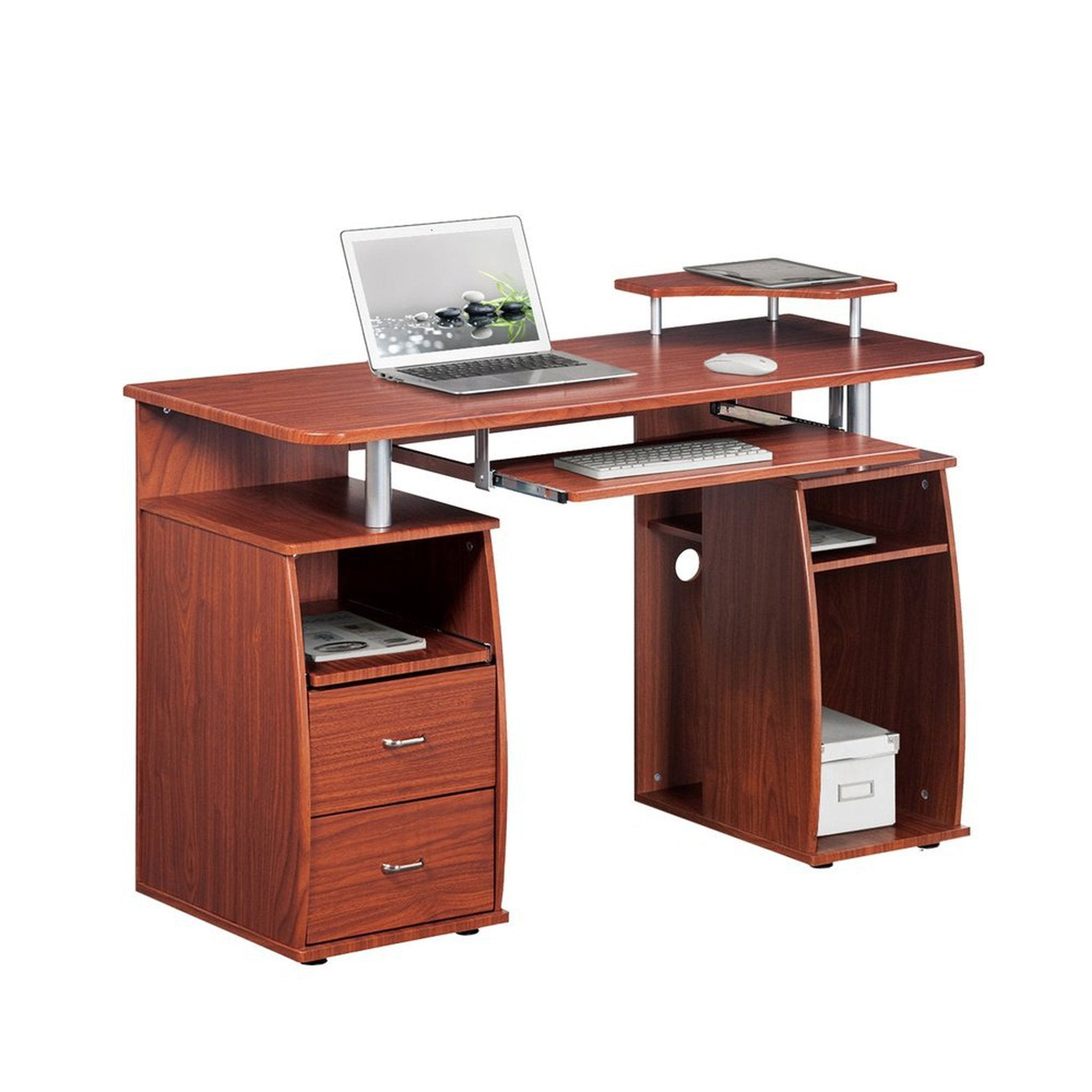 Techni Mobili Complete Computer Workstation Desk With Storage, Mahogany Techni Mobili