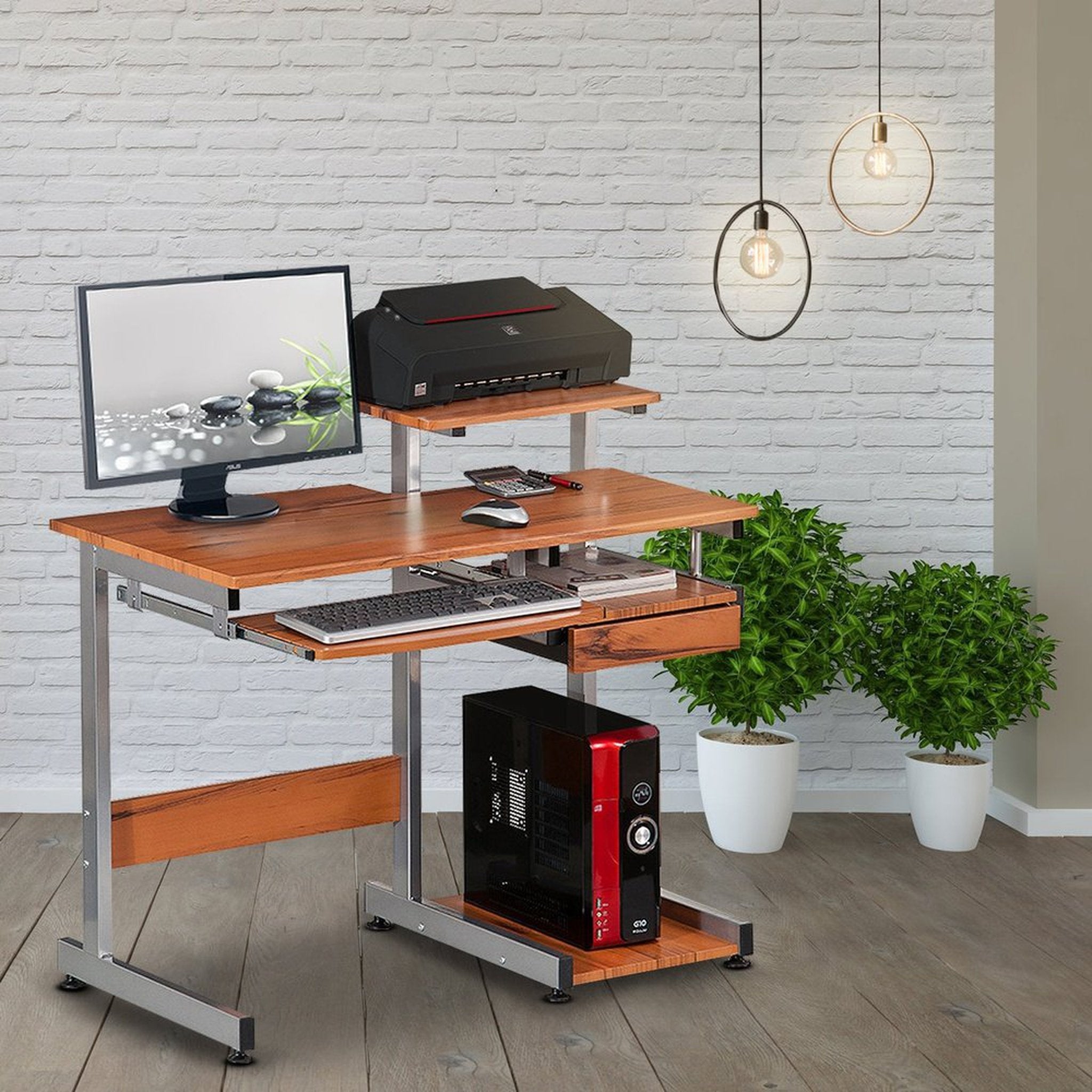 Techni Mobili Complete Computer Workstation Desk, Woodgrain Techni Mobili