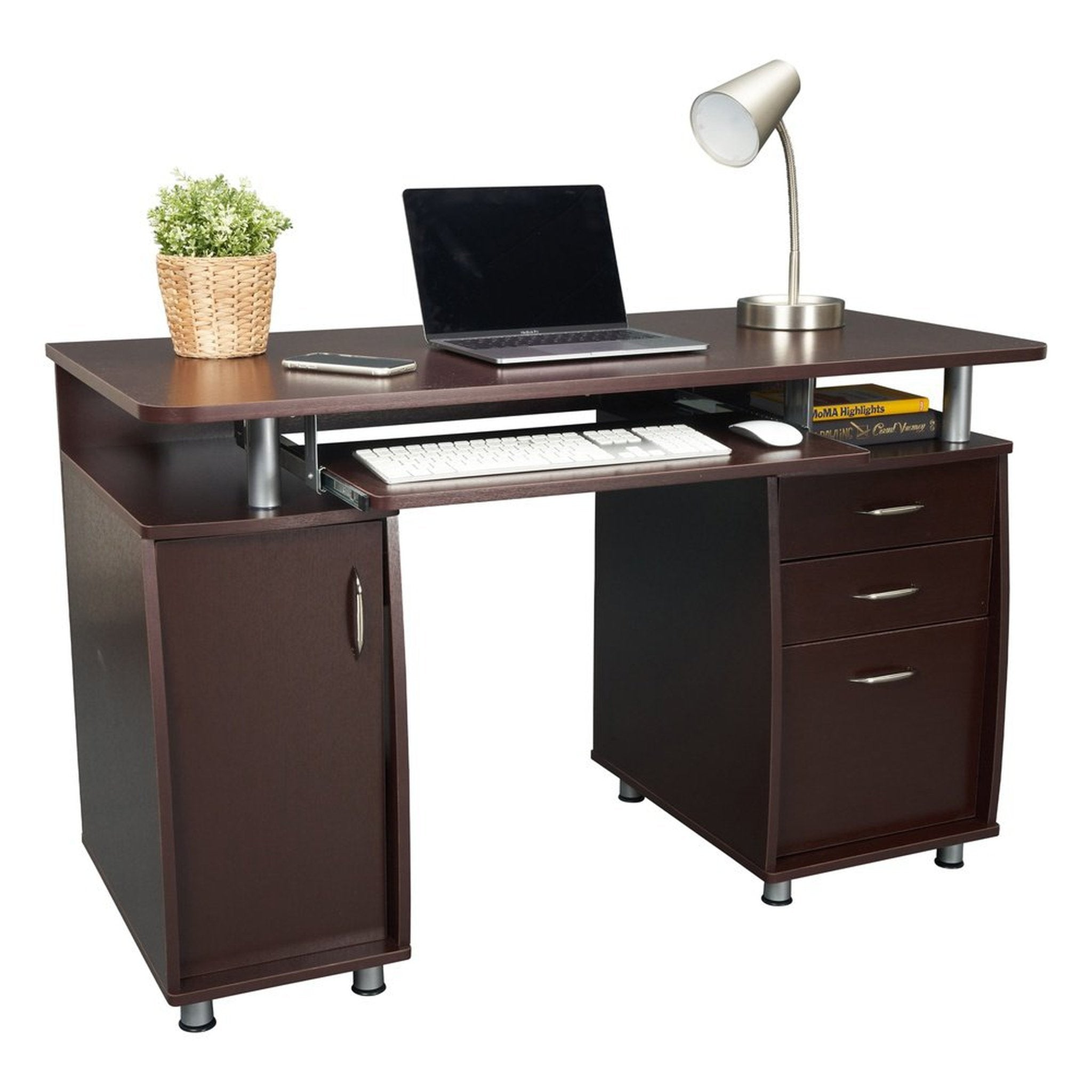 Techni Mobili Complete Workstation Computer Desk with Storage, Chocolate Techni Mobili