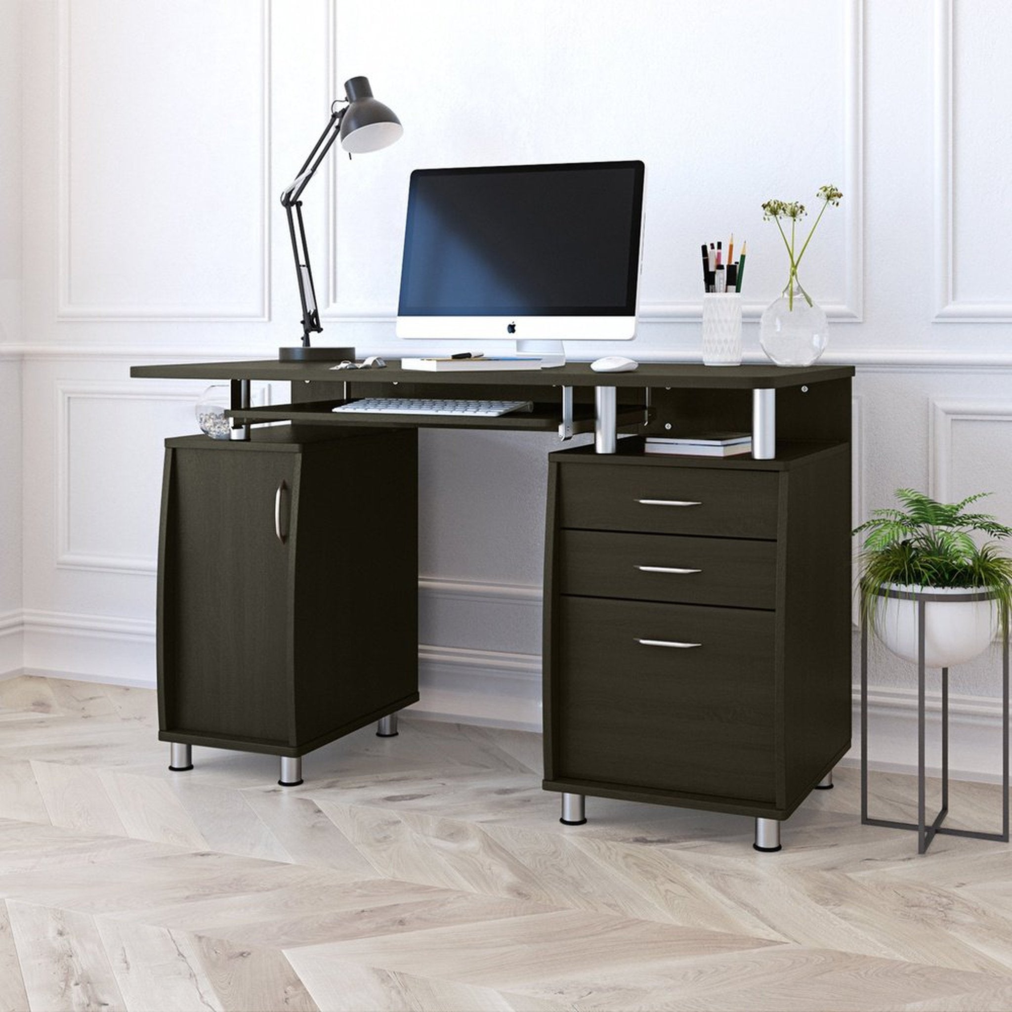 Techni Mobili Complete Workstation Computer Desk with Storage, Espresso Techni Mobili