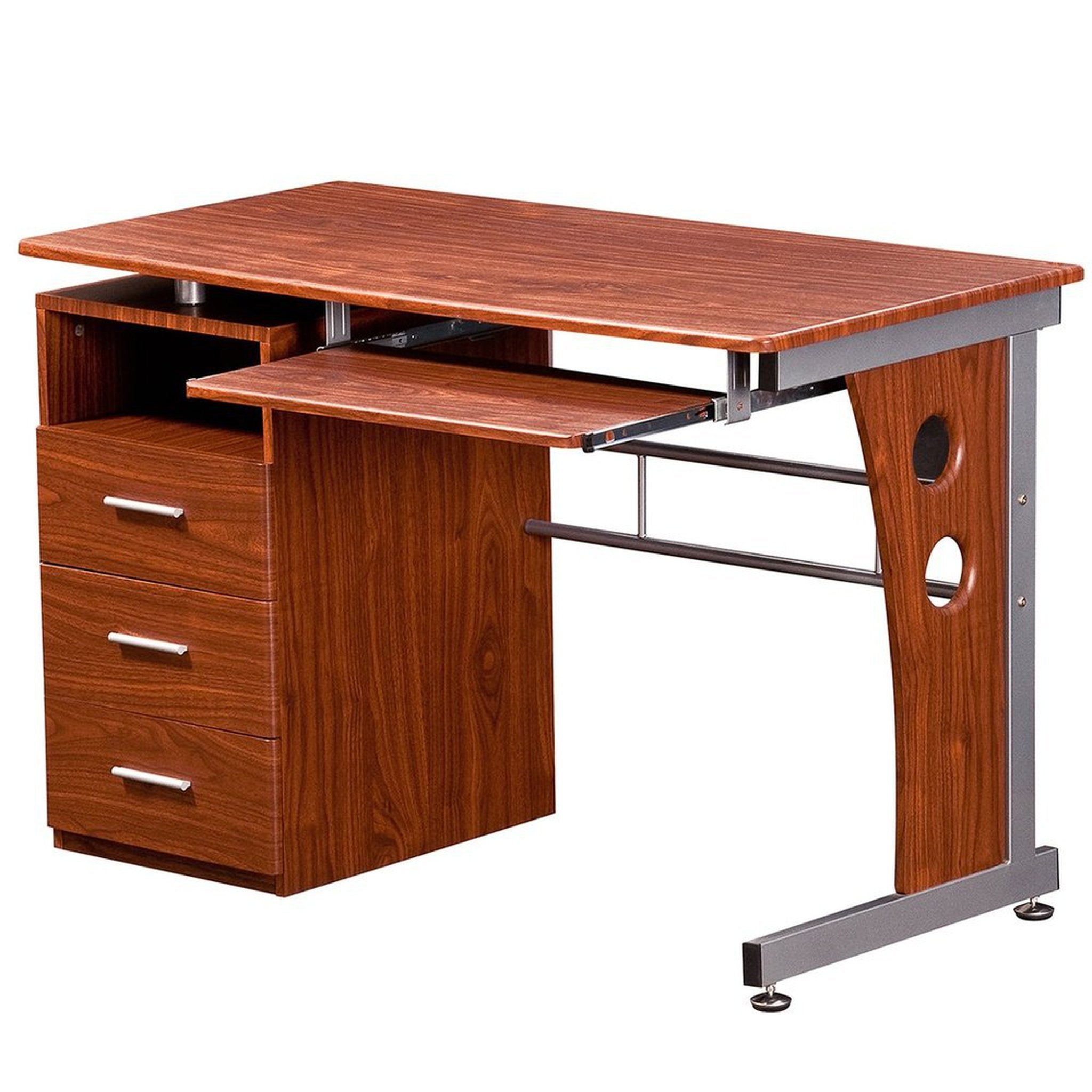 Techni Mobili Computer Desk with Ample Storage, Mahogany Techni Mobili