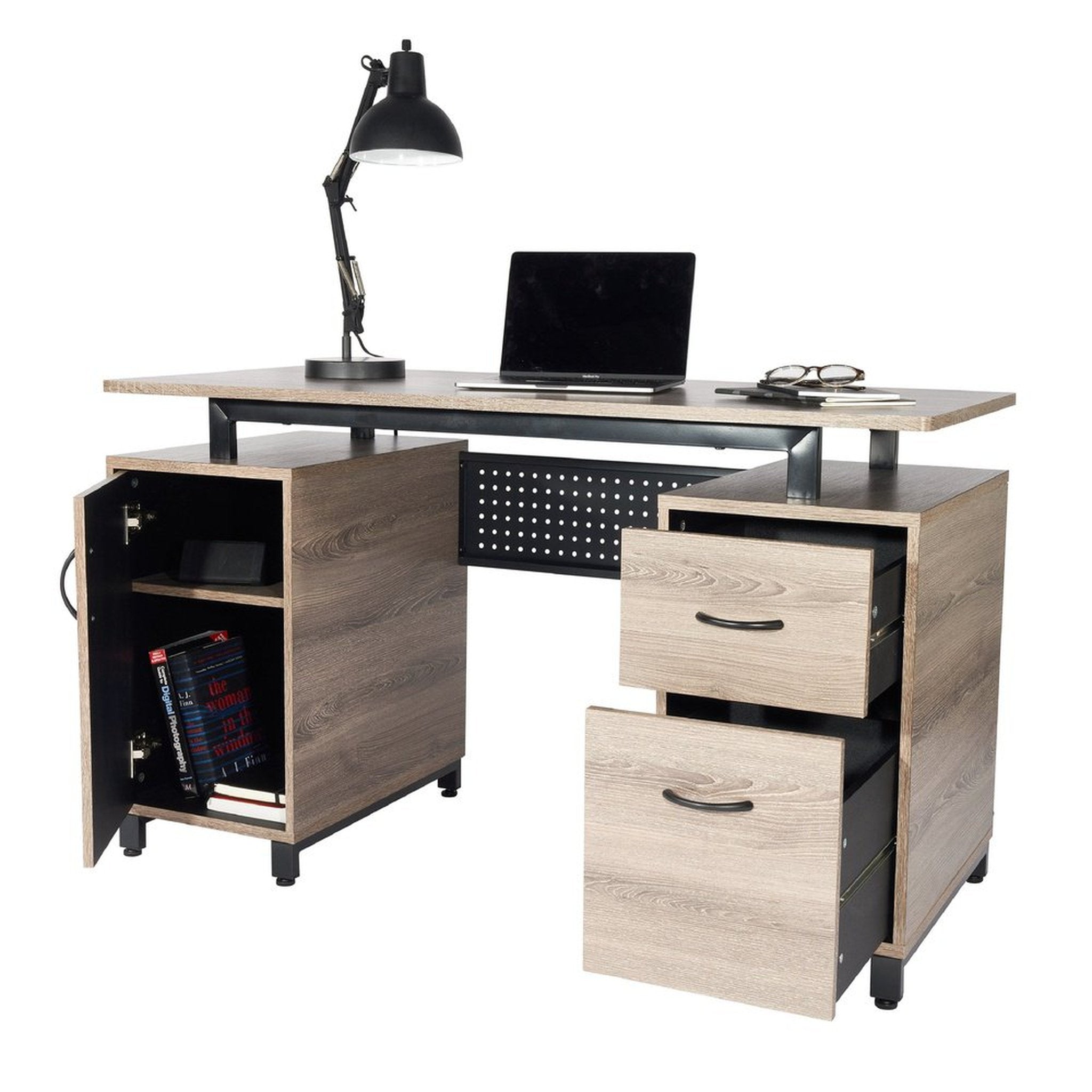 Techni Mobili Computer Desk with Storage, Grey Techni Mobili