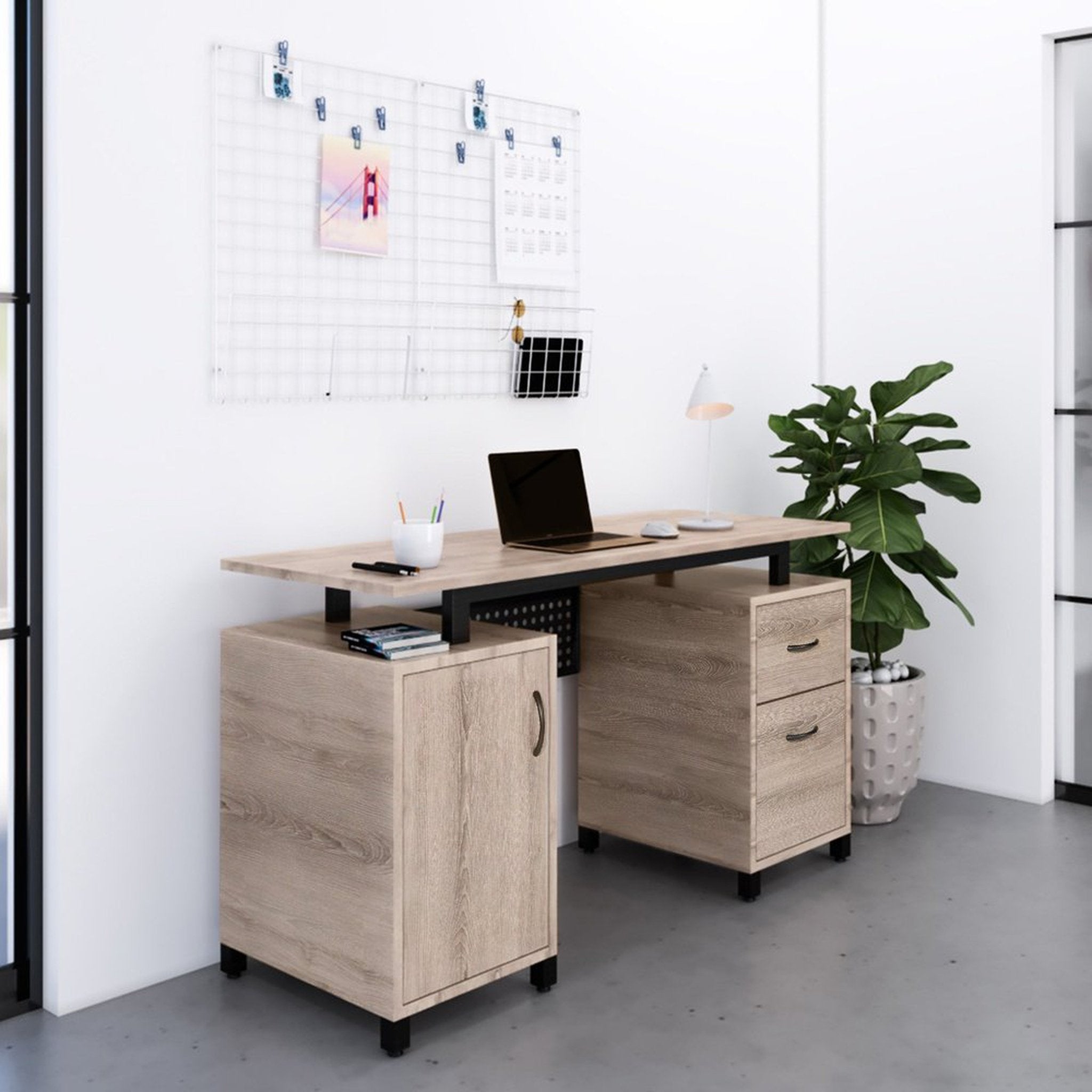 Techni Mobili Computer Desk with Storage, Grey Techni Mobili