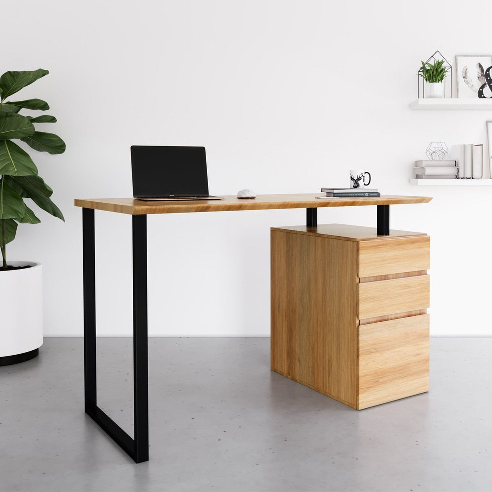 Techni Mobili Computer Desk with Storage and File Cabinet, Pine Techni Mobili