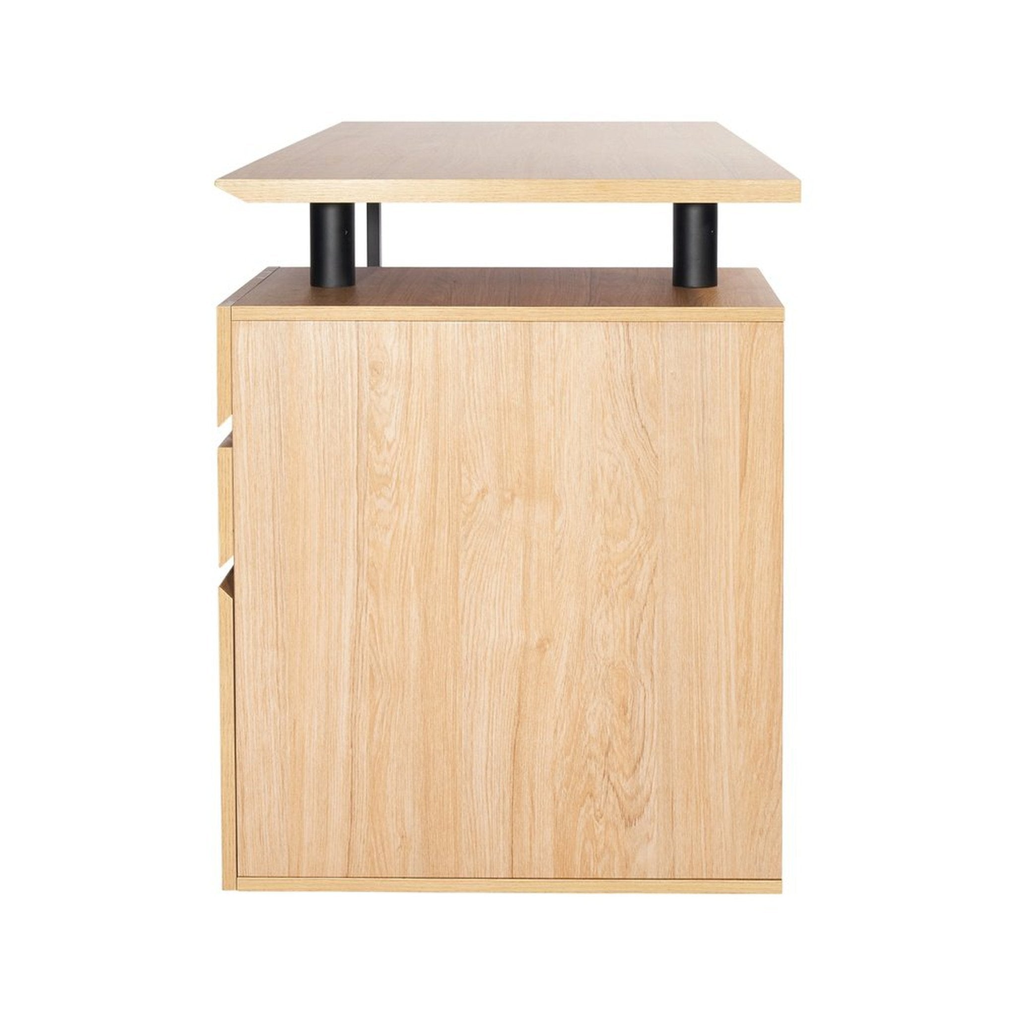 Techni Mobili Computer Desk with Storage and File Cabinet, Pine Techni Mobili