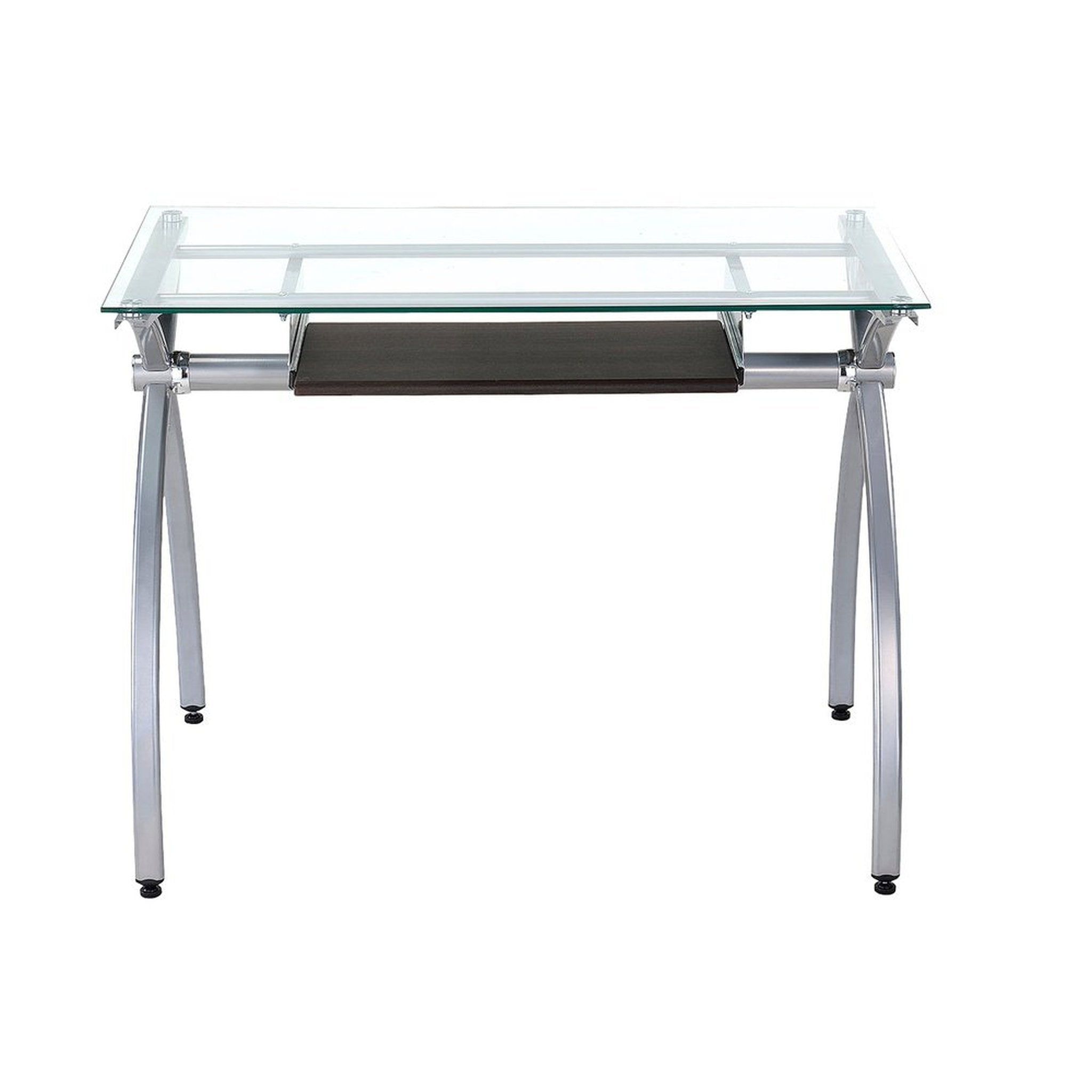 Techni Mobili Contempo Clear Glass Top Computer Desk with Pull Out Keyboard Panel, Clear Techni Mobili