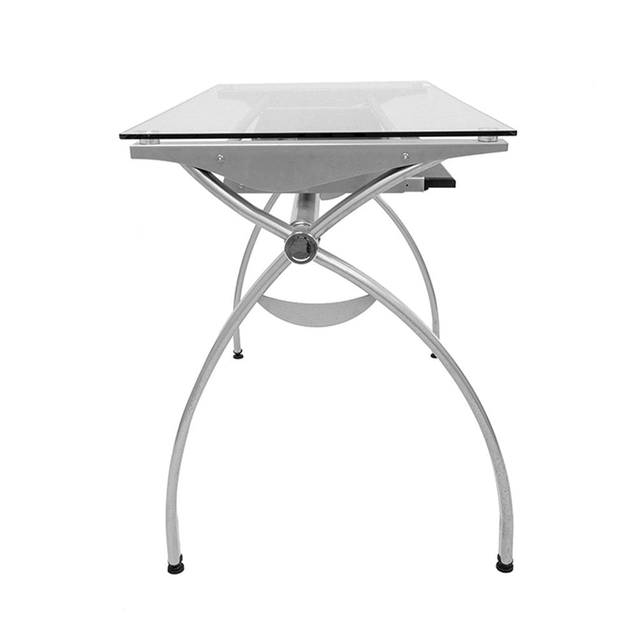 Techni Mobili Contempo Clear Glass Top Computer Desk with Pull Out Keyboard Panel, Clear Techni Mobili