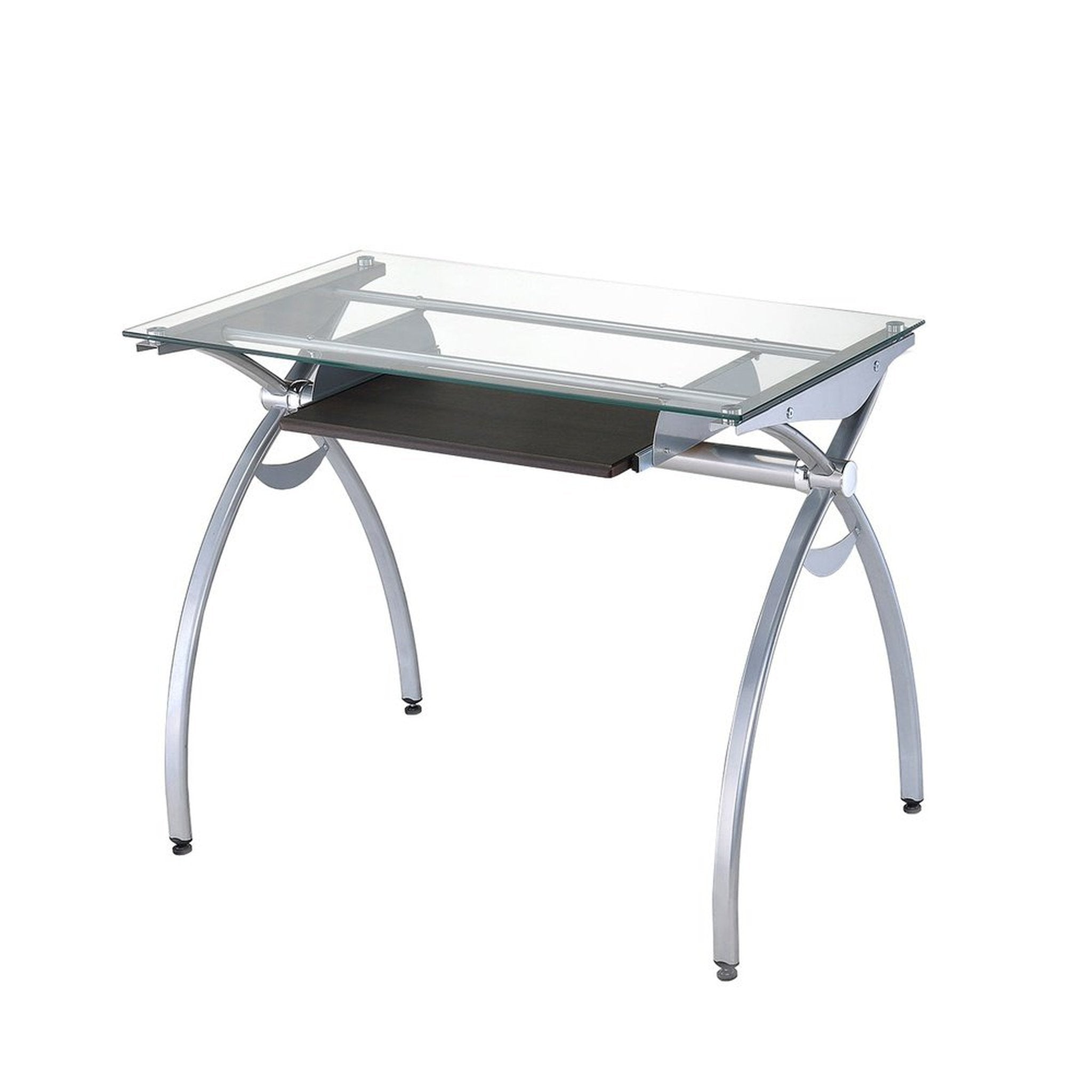 Techni Mobili Contempo Clear Glass Top Computer Desk with Pull Out Keyboard Panel, Clear Techni Mobili