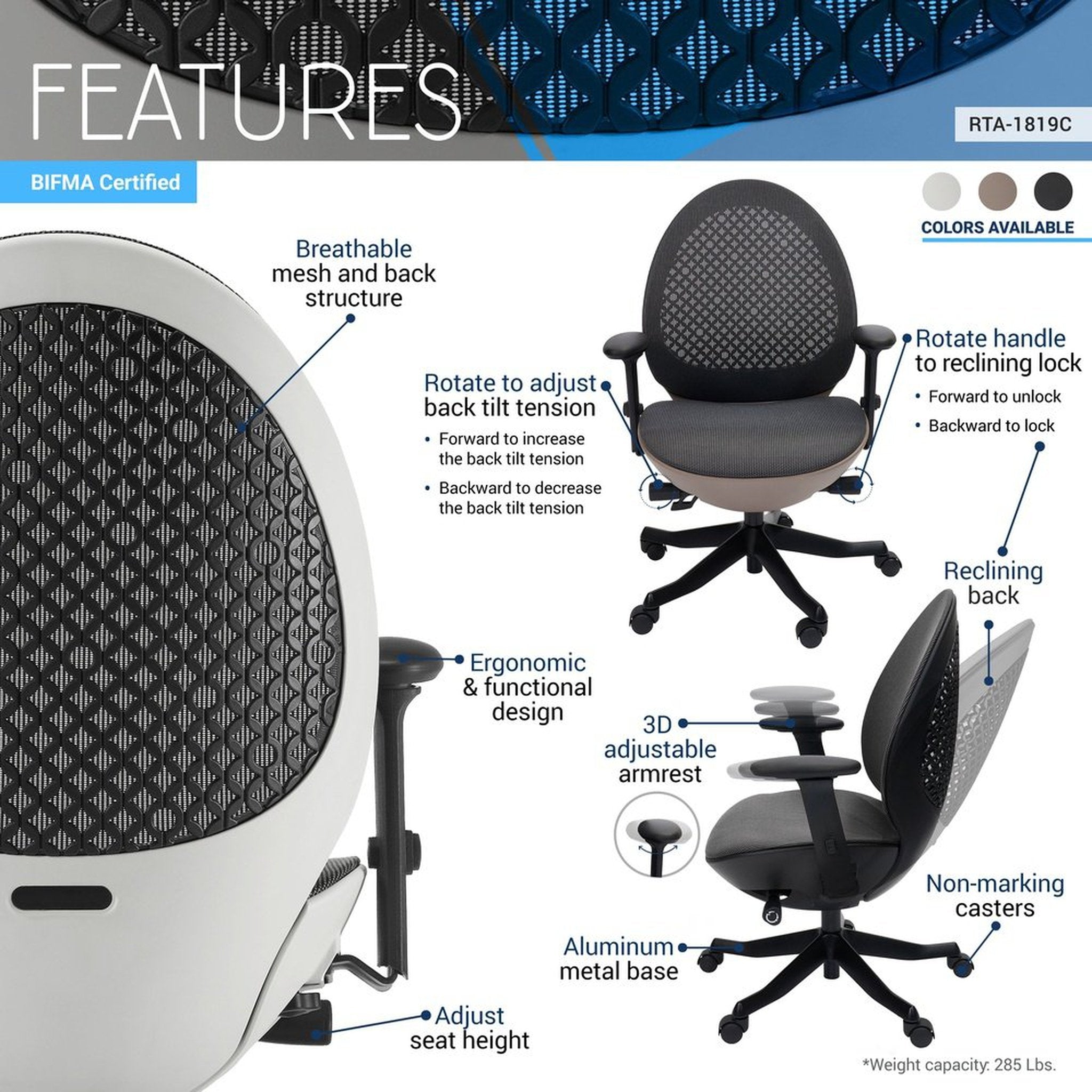 Techni Mobili Deco LUX Executive Office Chair, White Techni Mobili Chairs