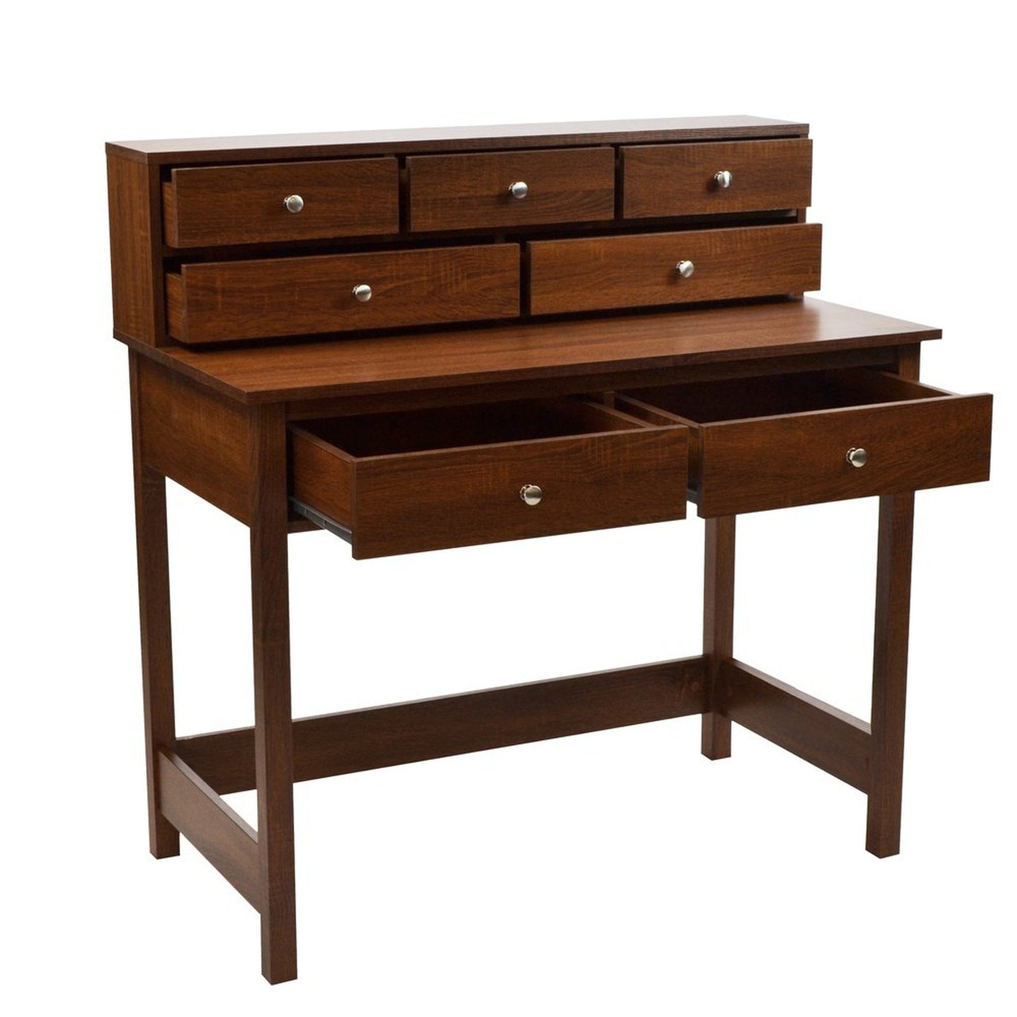 Techni Mobili Elegant Writing Desk with Storage and Hutch, Oak Techni Mobili