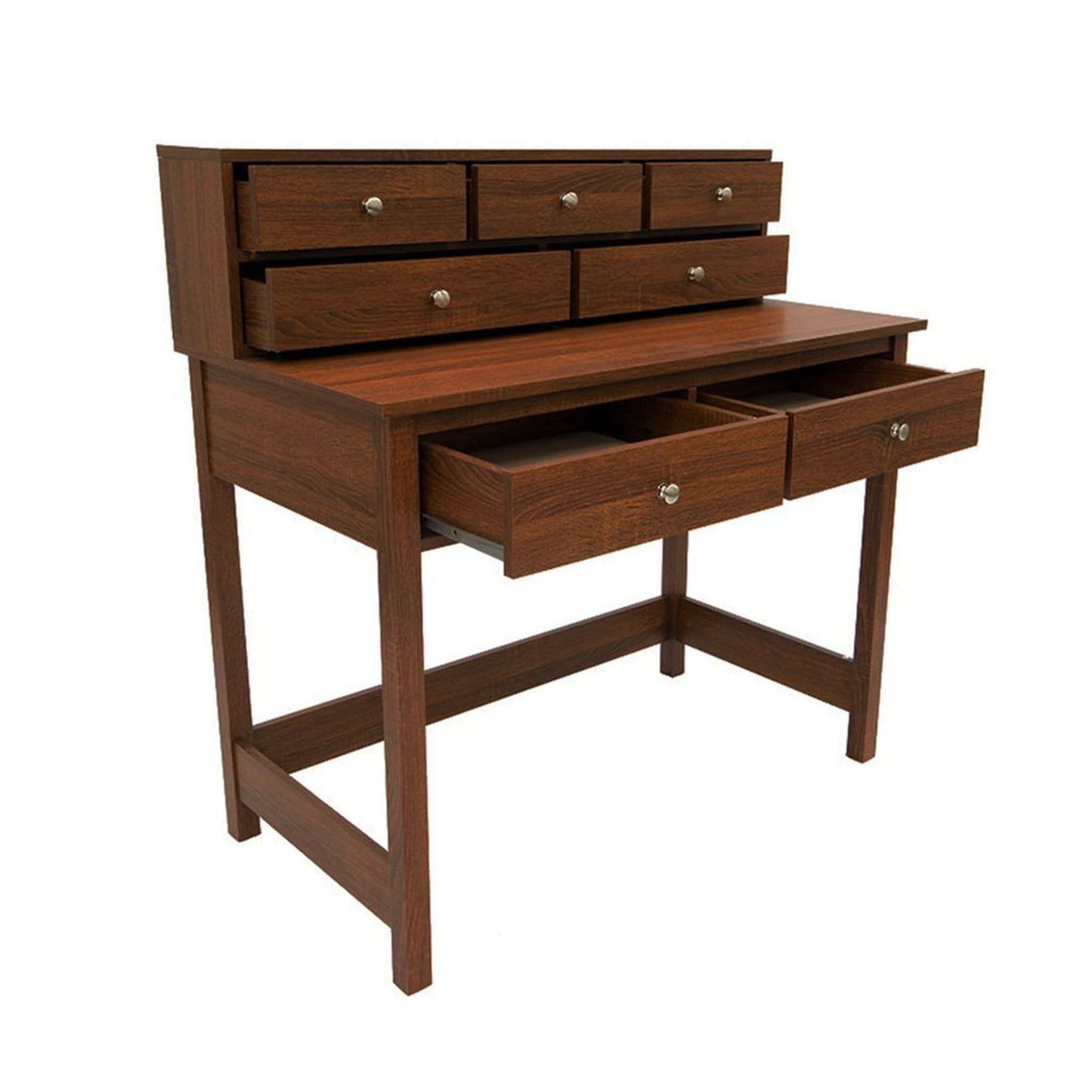 Techni Mobili Elegant Writing Desk with Storage and Hutch, Oak Techni Mobili