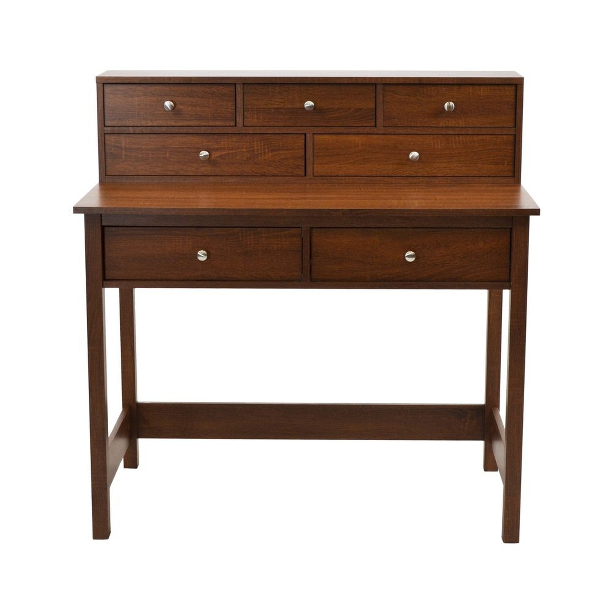 Techni Mobili Elegant Writing Desk with Storage and Hutch, Oak Techni Mobili