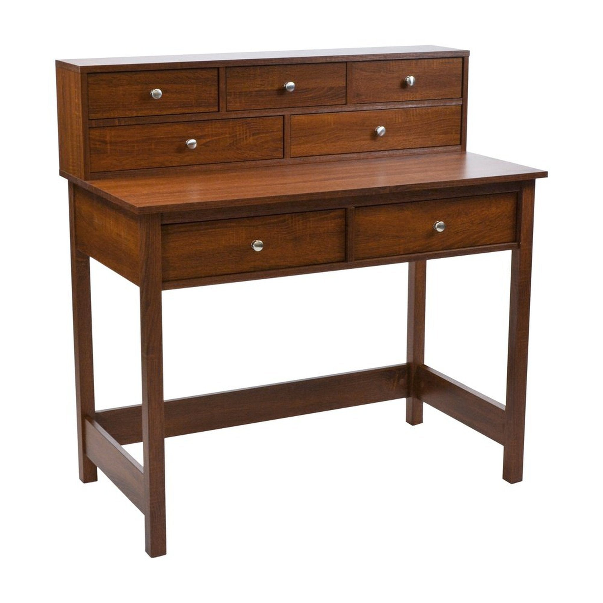 Techni Mobili Elegant Writing Desk with Storage and Hutch, Oak Techni Mobili