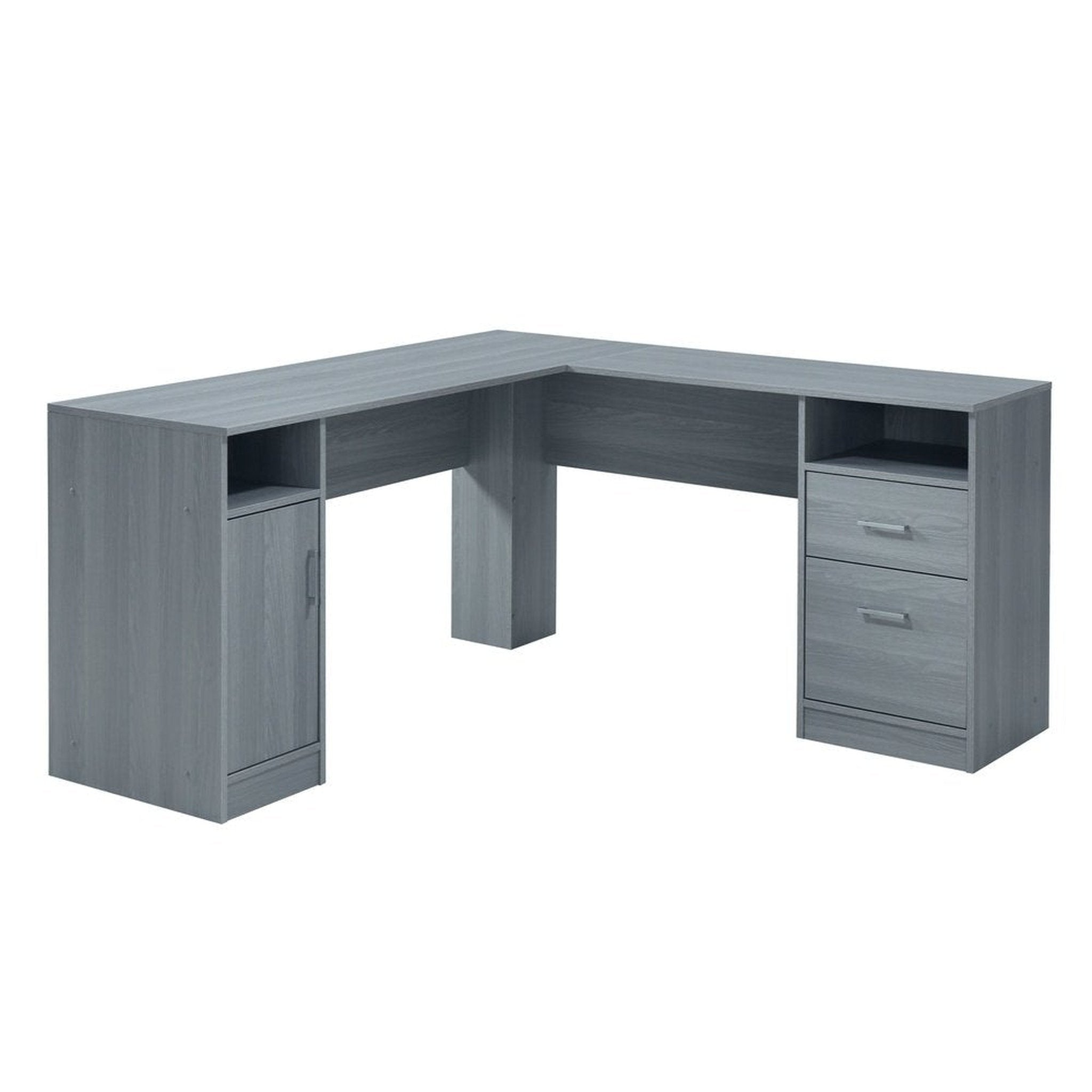 Techni Mobili Functional L-Shape Desk with Storage, Grey Techni Mobili