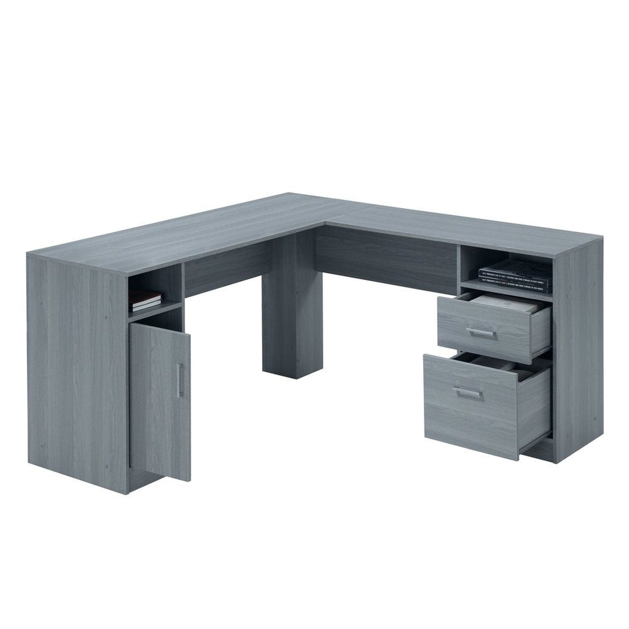 Techni Mobili Functional L-Shape Desk with Storage, Grey Techni Mobili