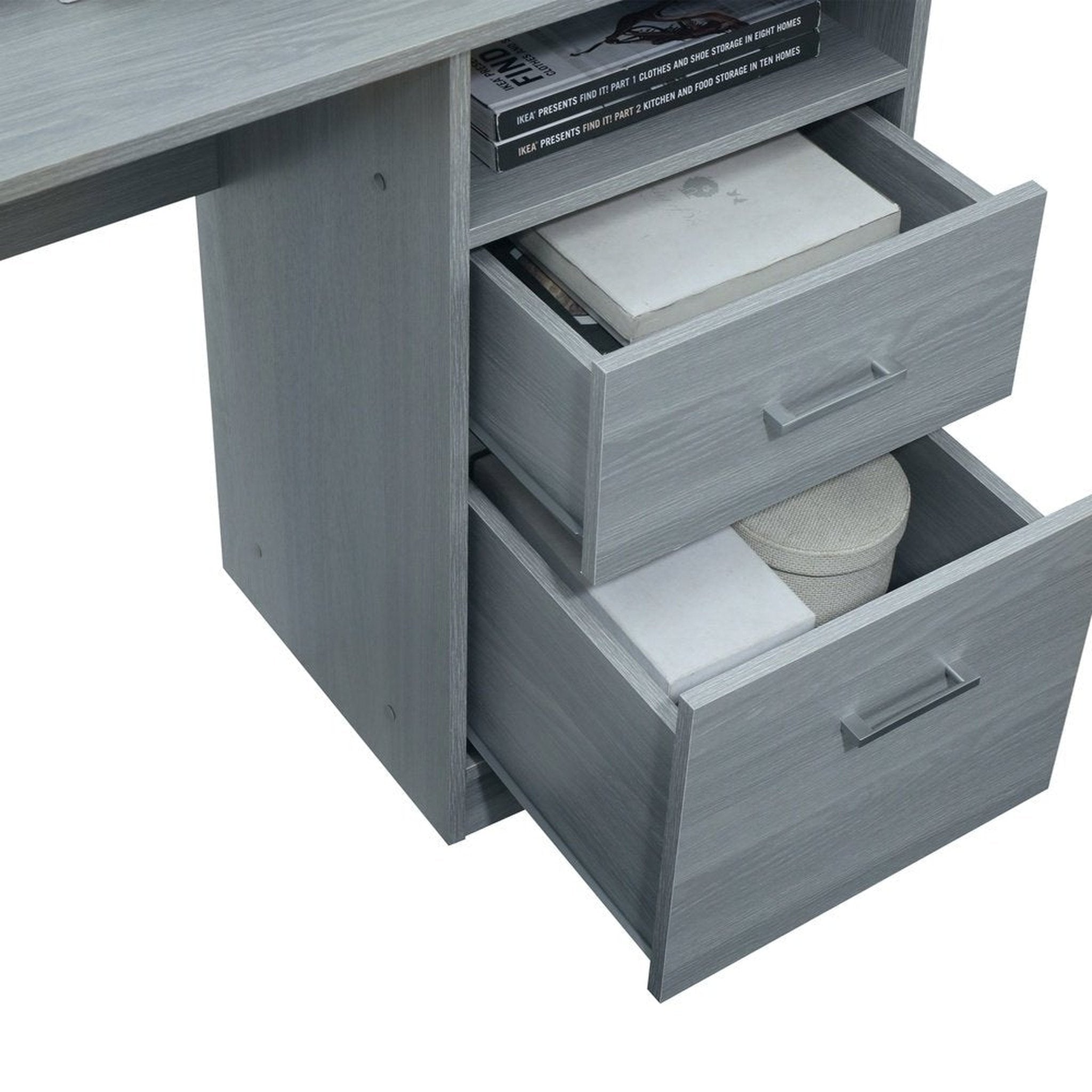 Techni Mobili Functional L-Shape Desk with Storage, Grey Techni Mobili