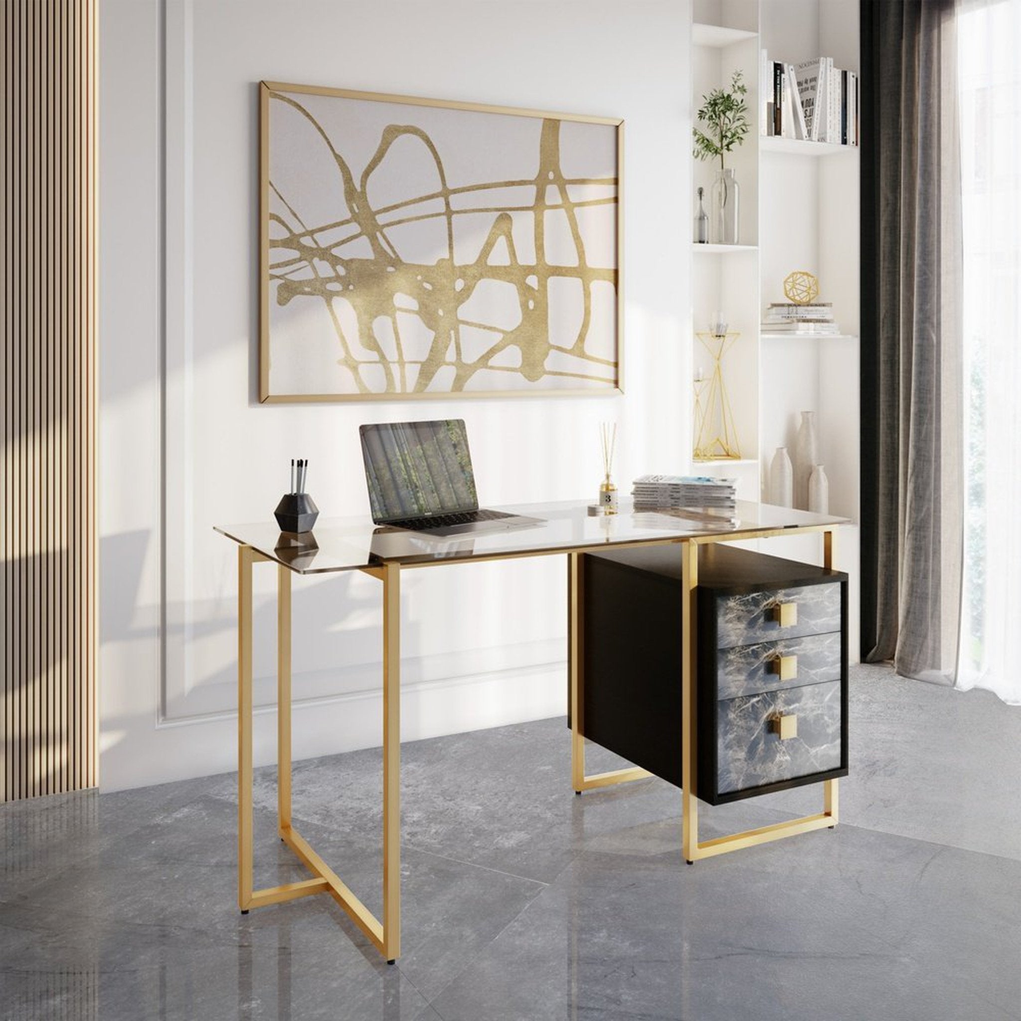 Techni Mobili Gold Computer Desk with Storage Techni Mobili