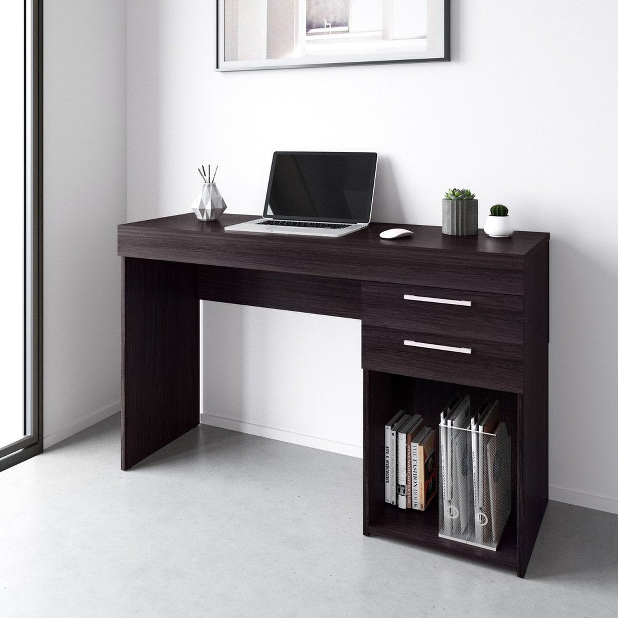 Techni Mobili Home Office Workstation with Storage, Espresso Techni Mobili Desks