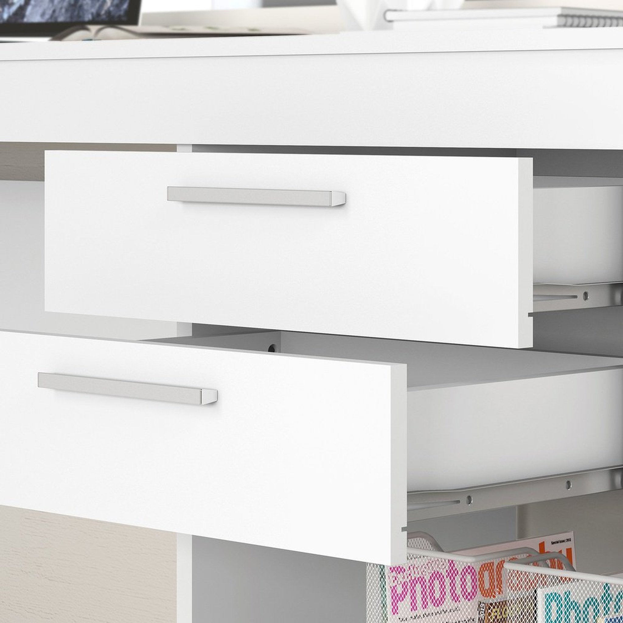 Techni Mobili Home Office Workstation with Storage, White Techni Mobili Desks