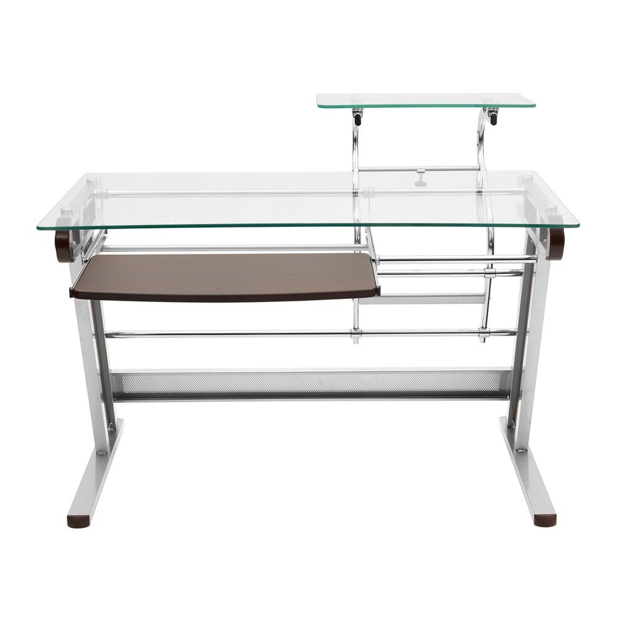 Techni Mobili Home Office Workstation with Sturdy Chrome Base, Glass Techni Mobili Desks