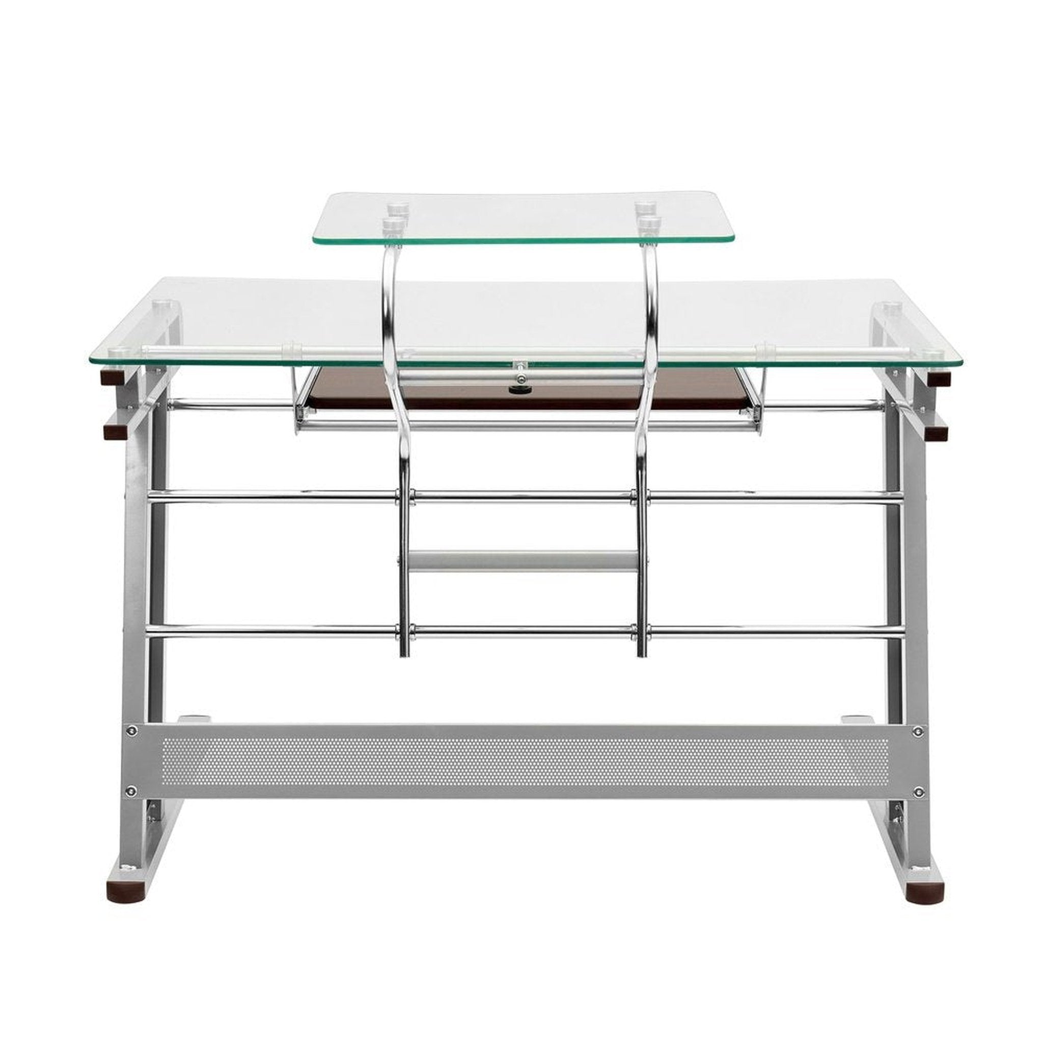 Techni Mobili Home Office Workstation with Sturdy Chrome Base, Glass Techni Mobili Desks