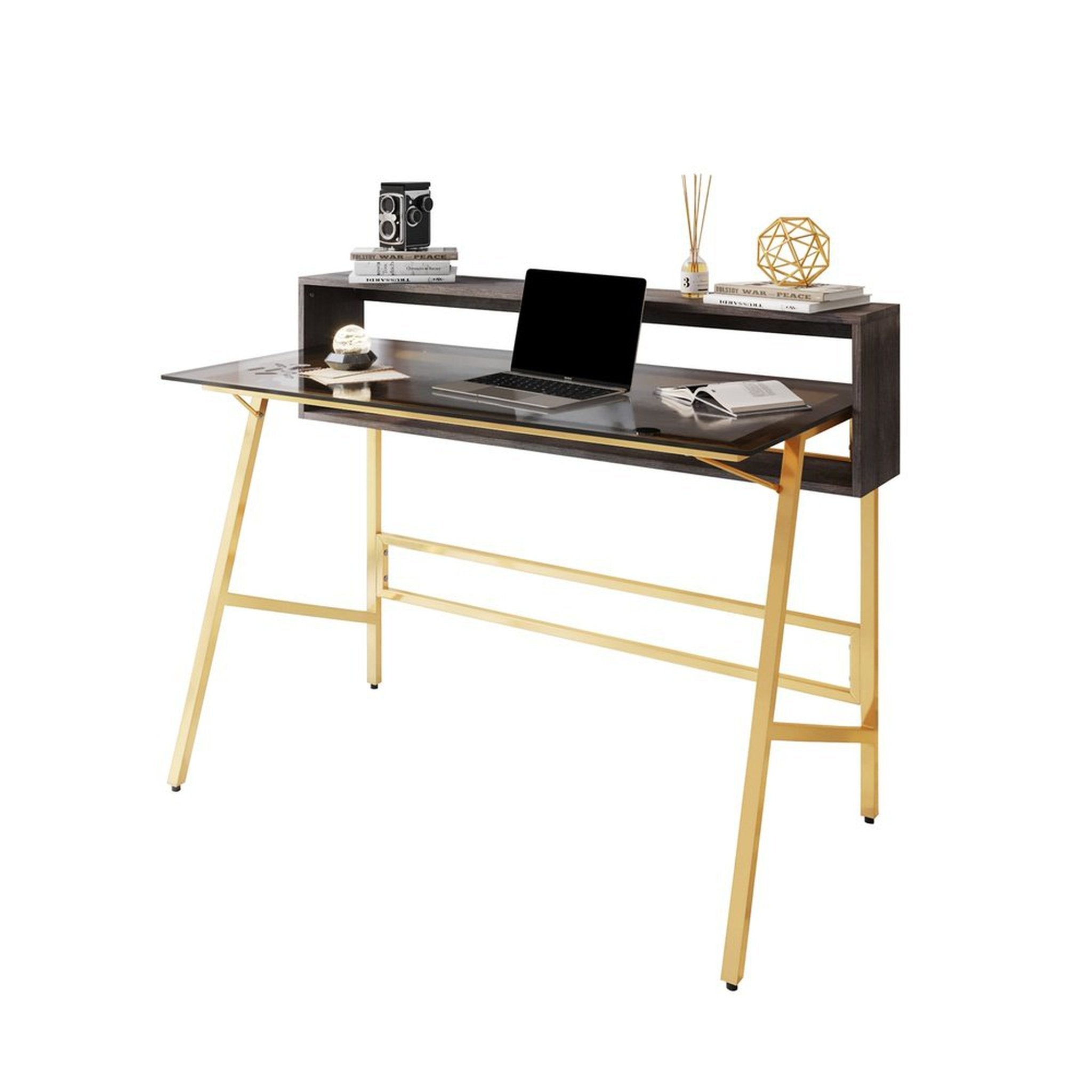 Techni Mobili Home Office Writing Desk with riser, Gold Techni Mobili Desks
