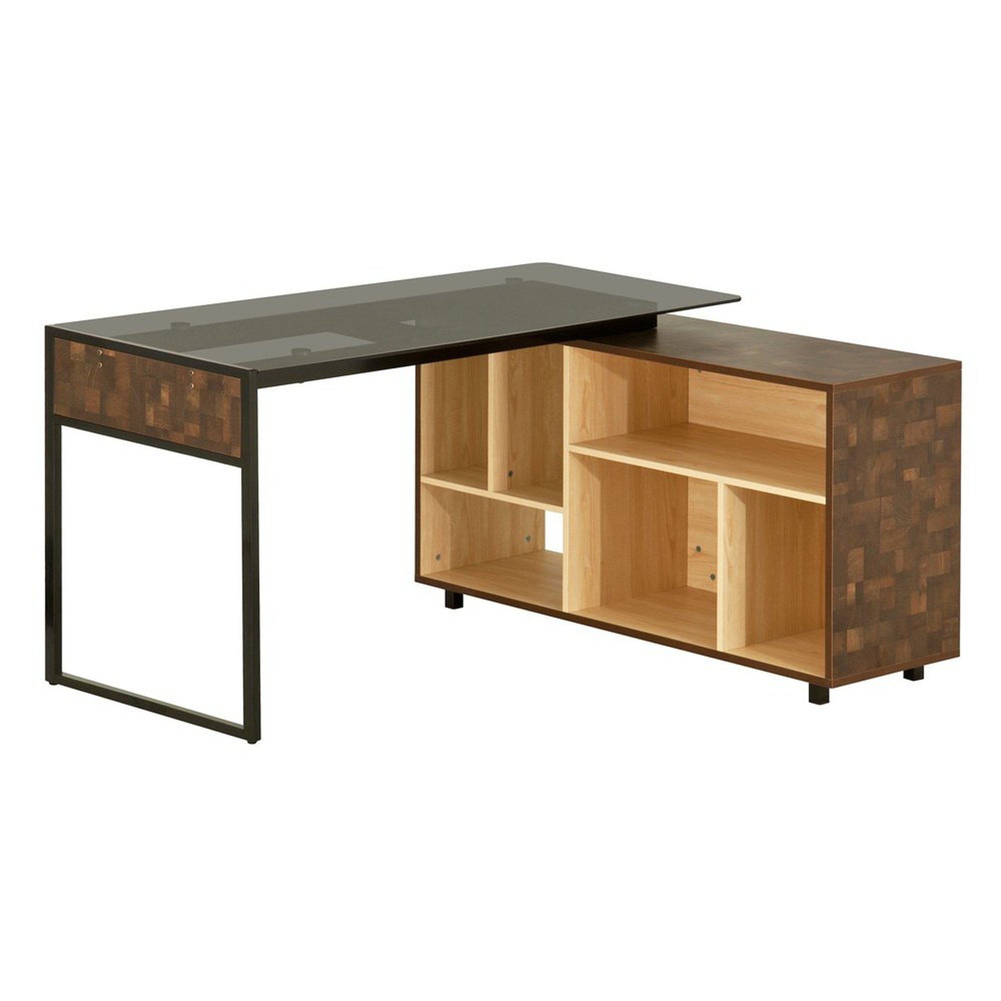 Techni Mobili L-Shape Corner Desk with Multiple Storage, Oak Techni Mobili Desks