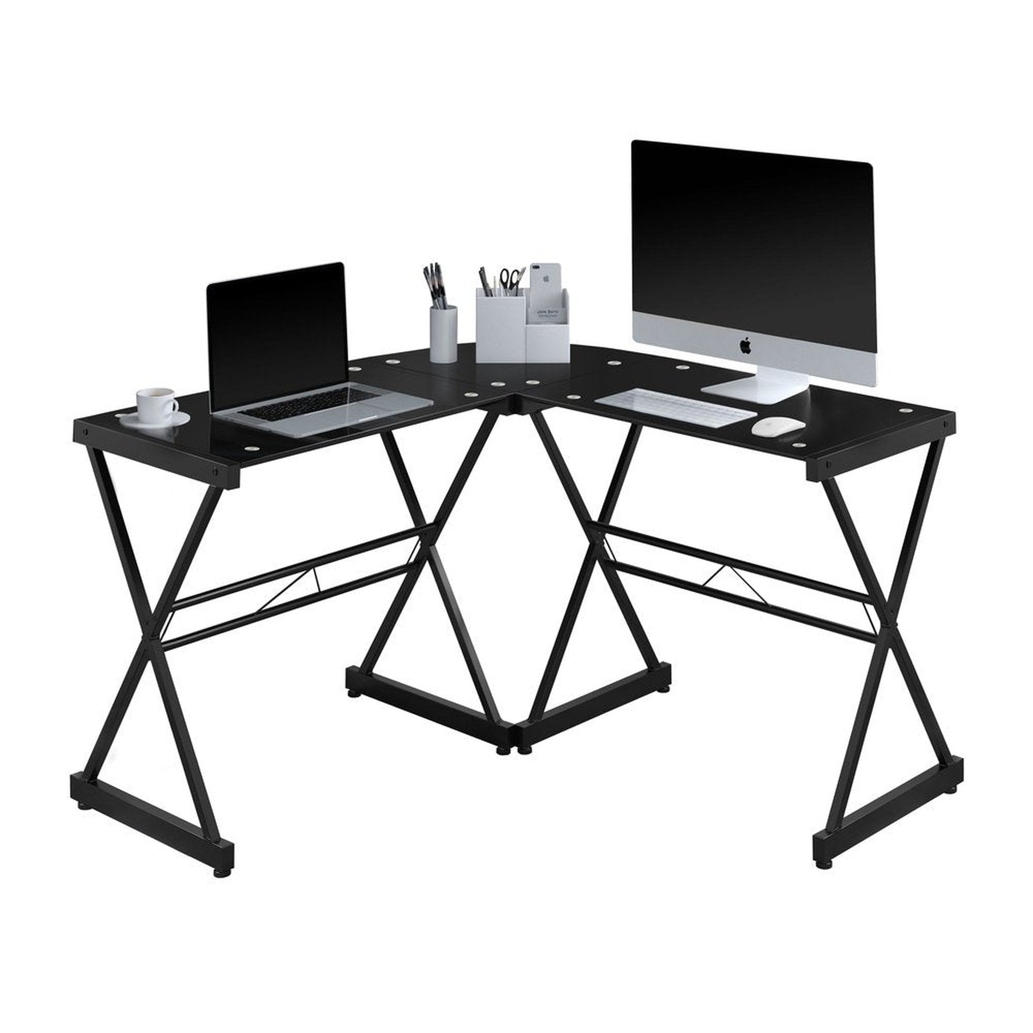 Techni Mobili L-Shaped Glass Computer Desk, Black Techni Mobili