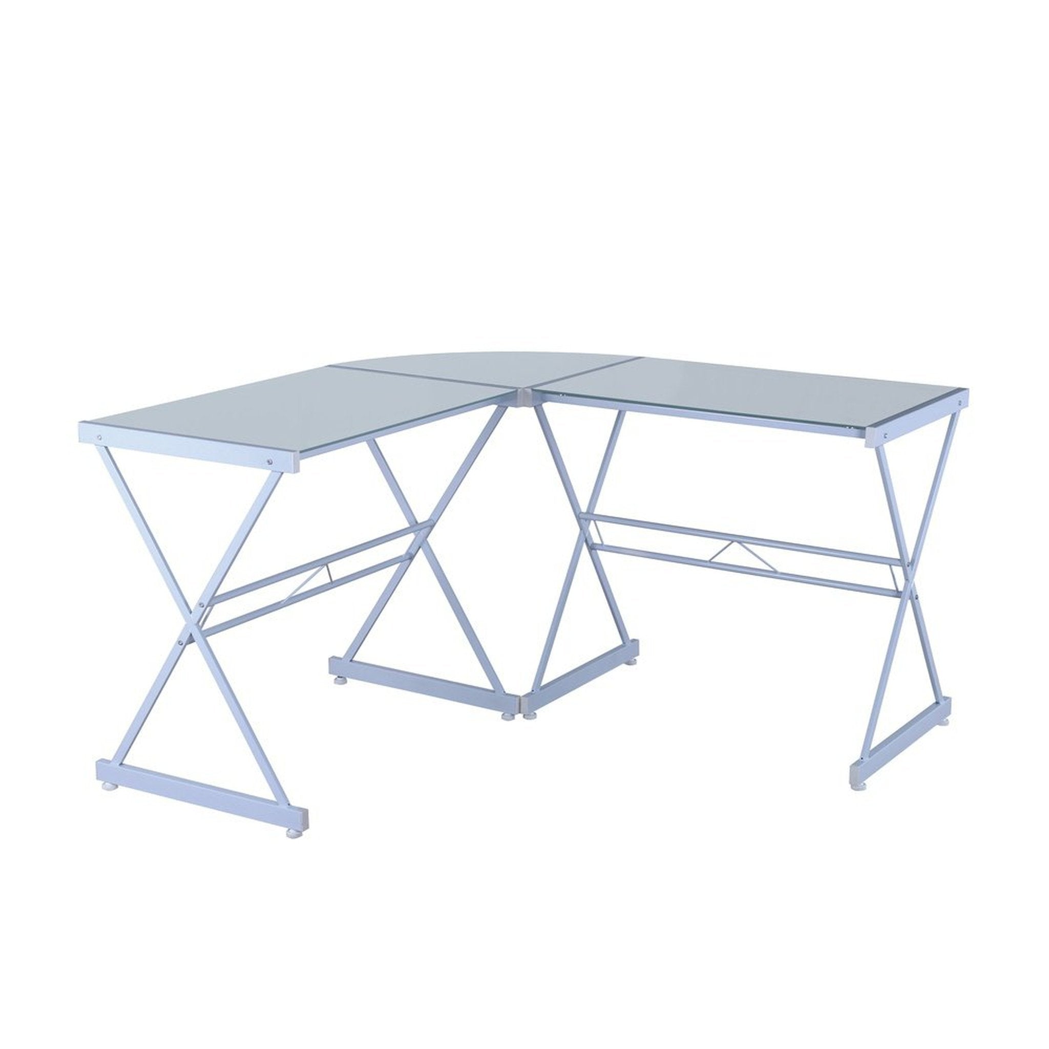 Techni Mobili L-Shaped Glass Computer Desk, White Techni Mobili