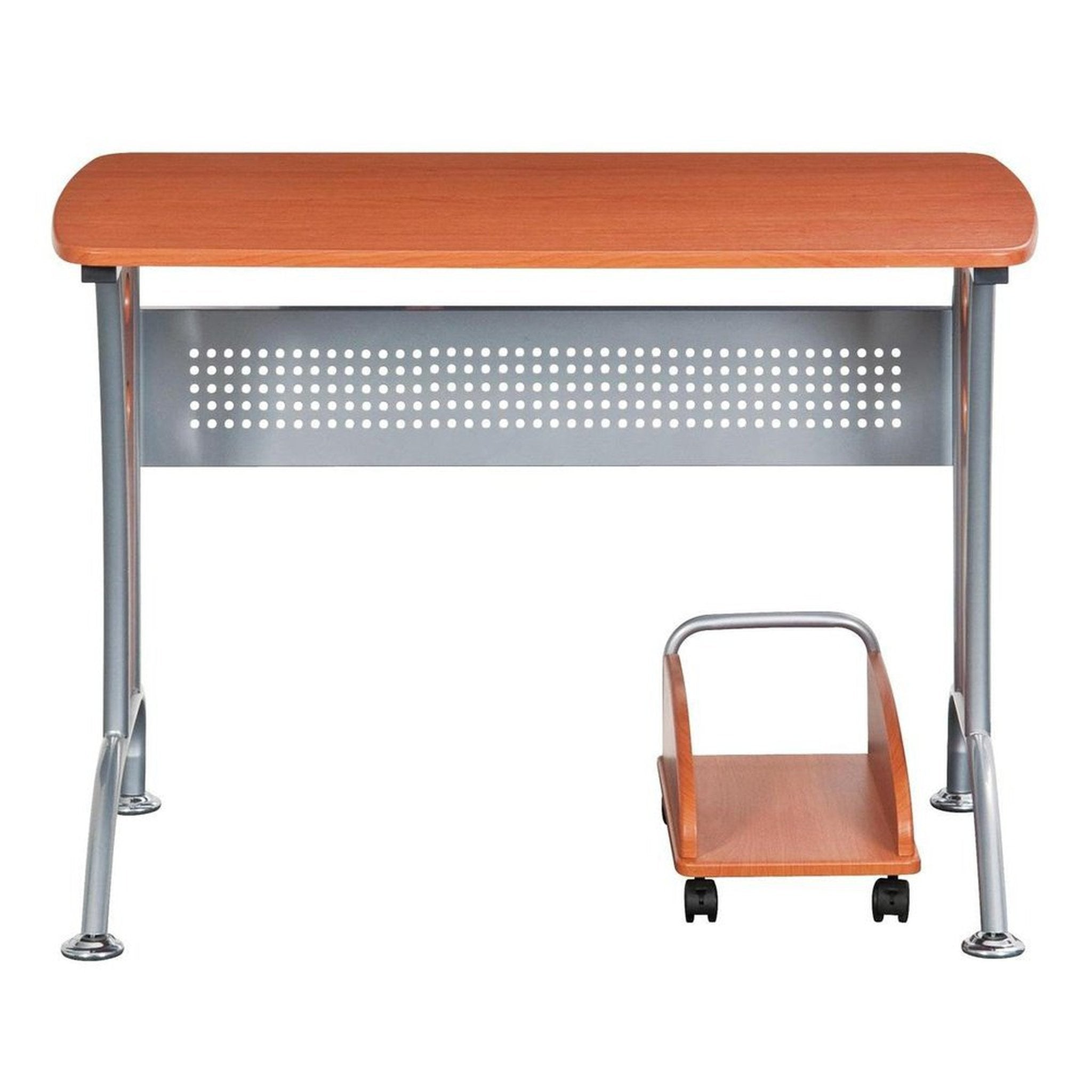 Techni Mobili Modern Computer Desk With Mobile CPU Caddy, Dark Honey Techni Mobili