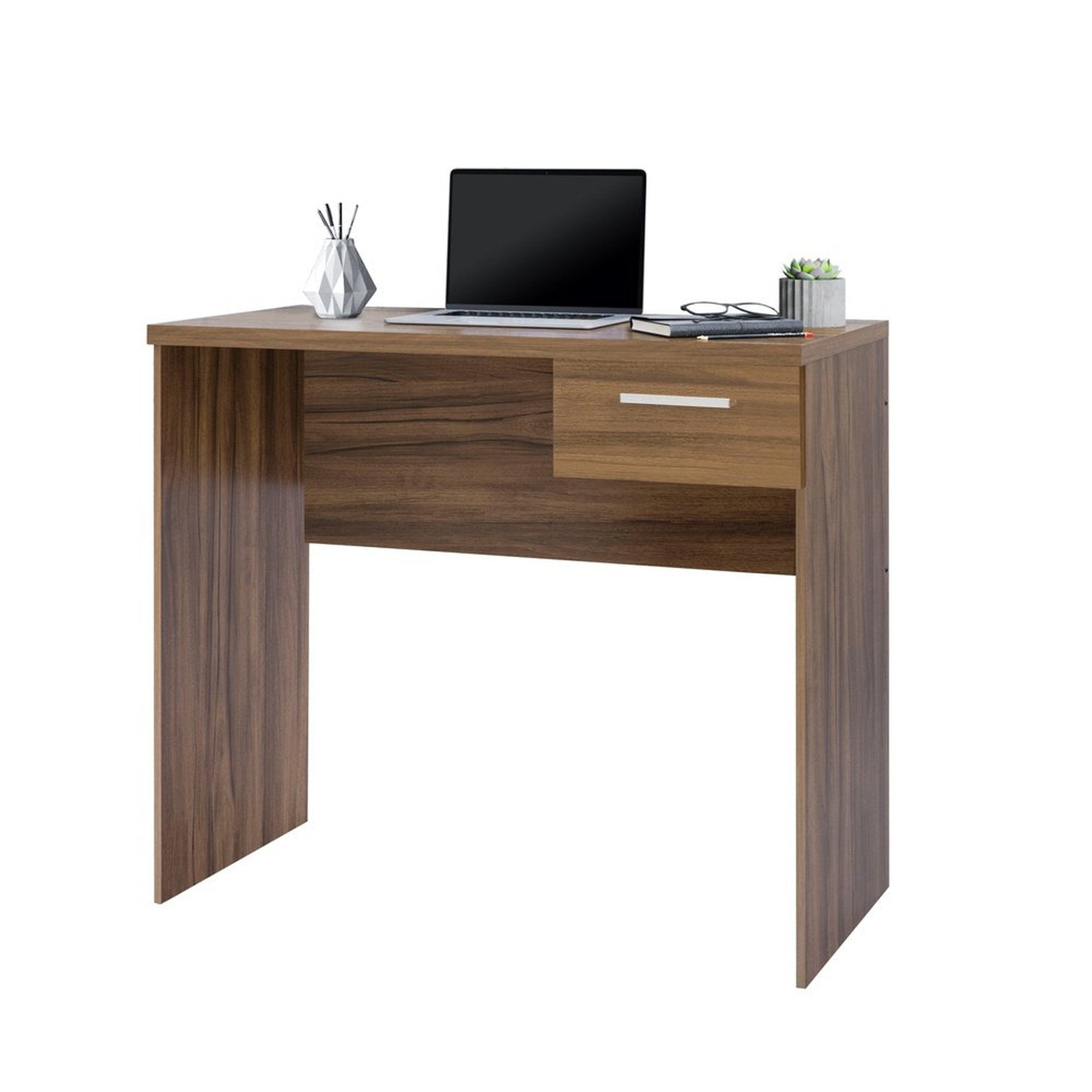 Techni Mobili Modern Computer Writing Desk with Drawer, Walnut Techni Mobili