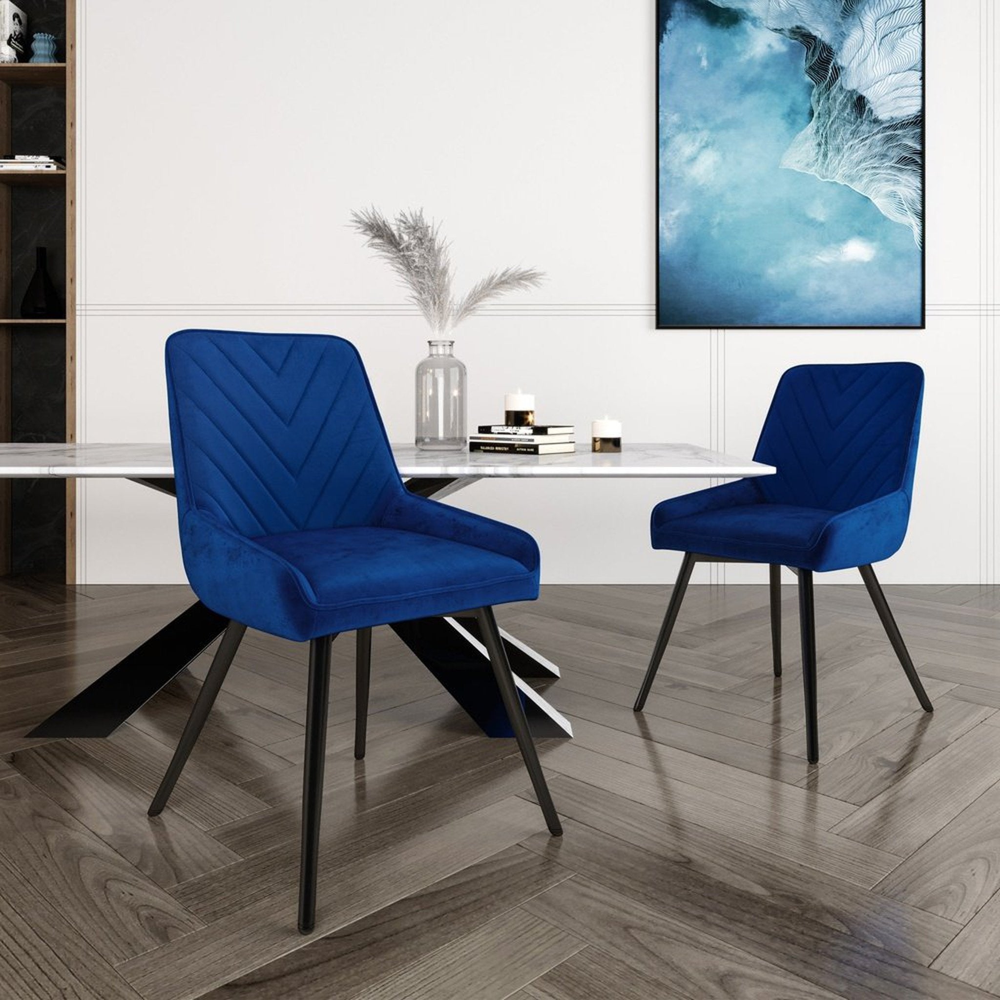 Techni Mobili Modern Contemporary Blue Velvet Chairs Set of 2 Techni Mobili Chairs