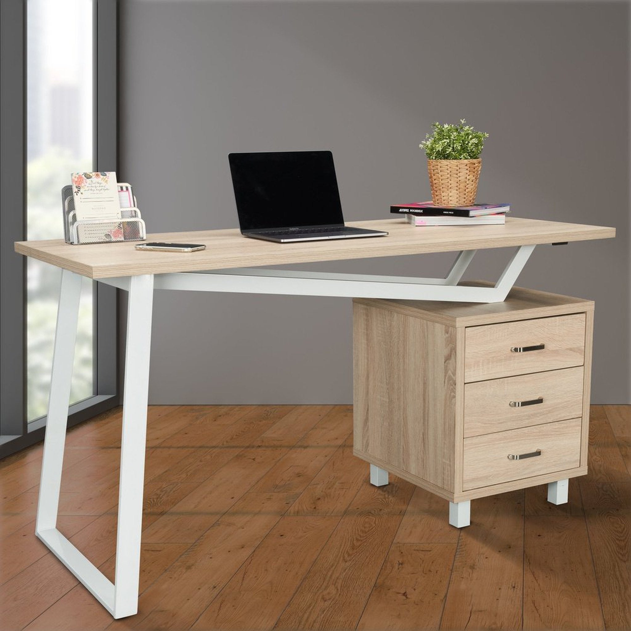 Techni Mobili Modern Design Computer Desk with Storage, Sand Techni Mobili