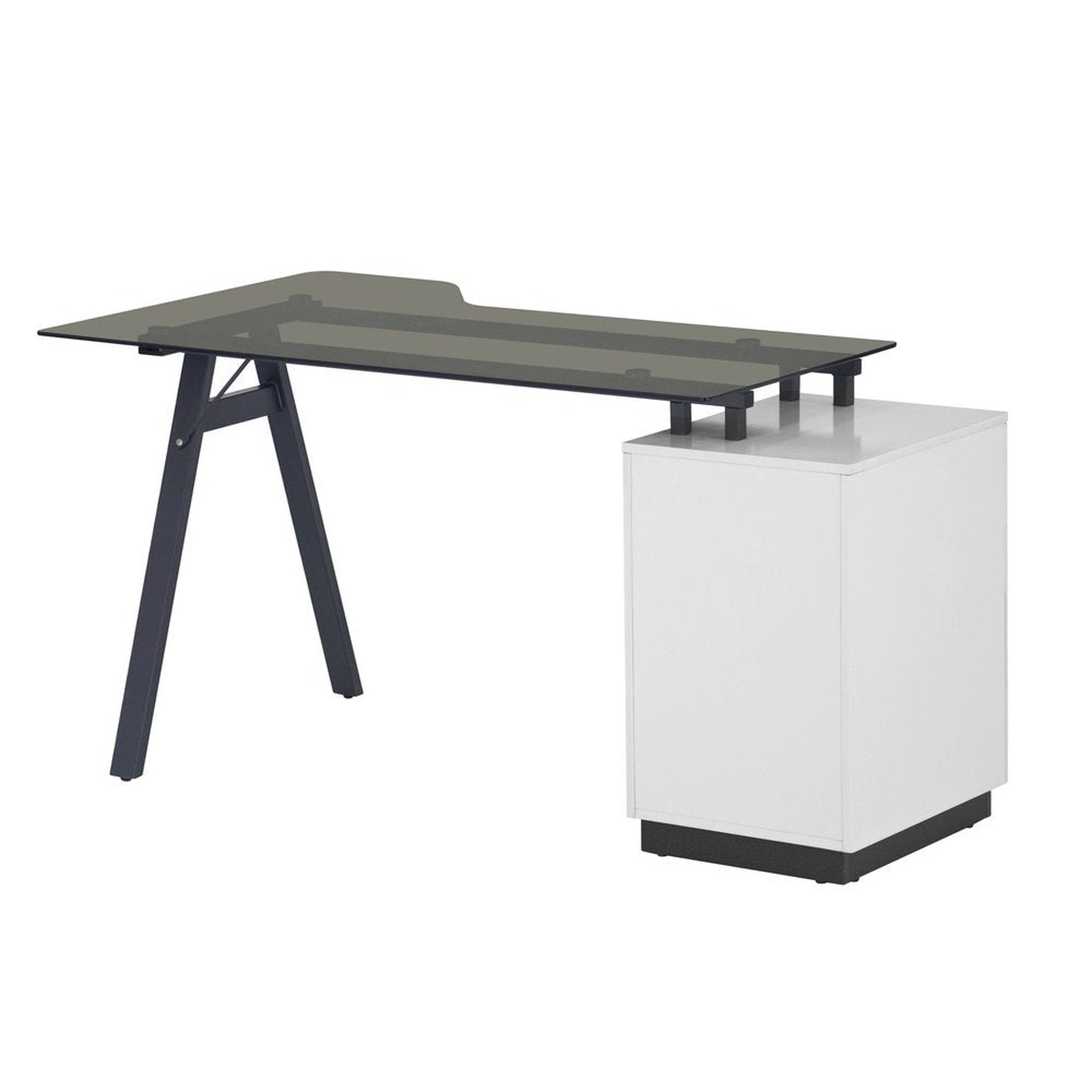 Techni Mobili Modern Home Office Computer Desk with smoke tempered glass top & storage - White Techni Mobili
