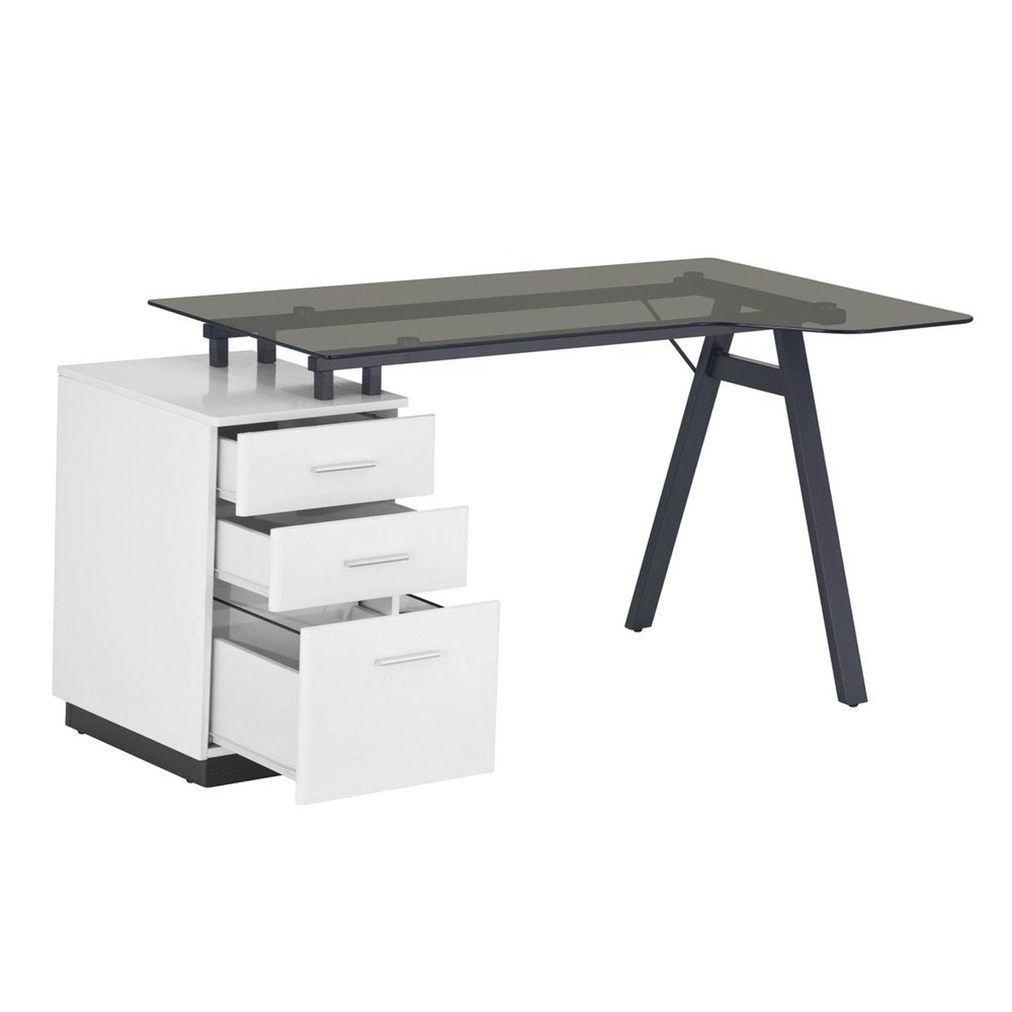 Techni Mobili Modern Home Office Computer Desk with smoke tempered glass top & storage - White Techni Mobili
