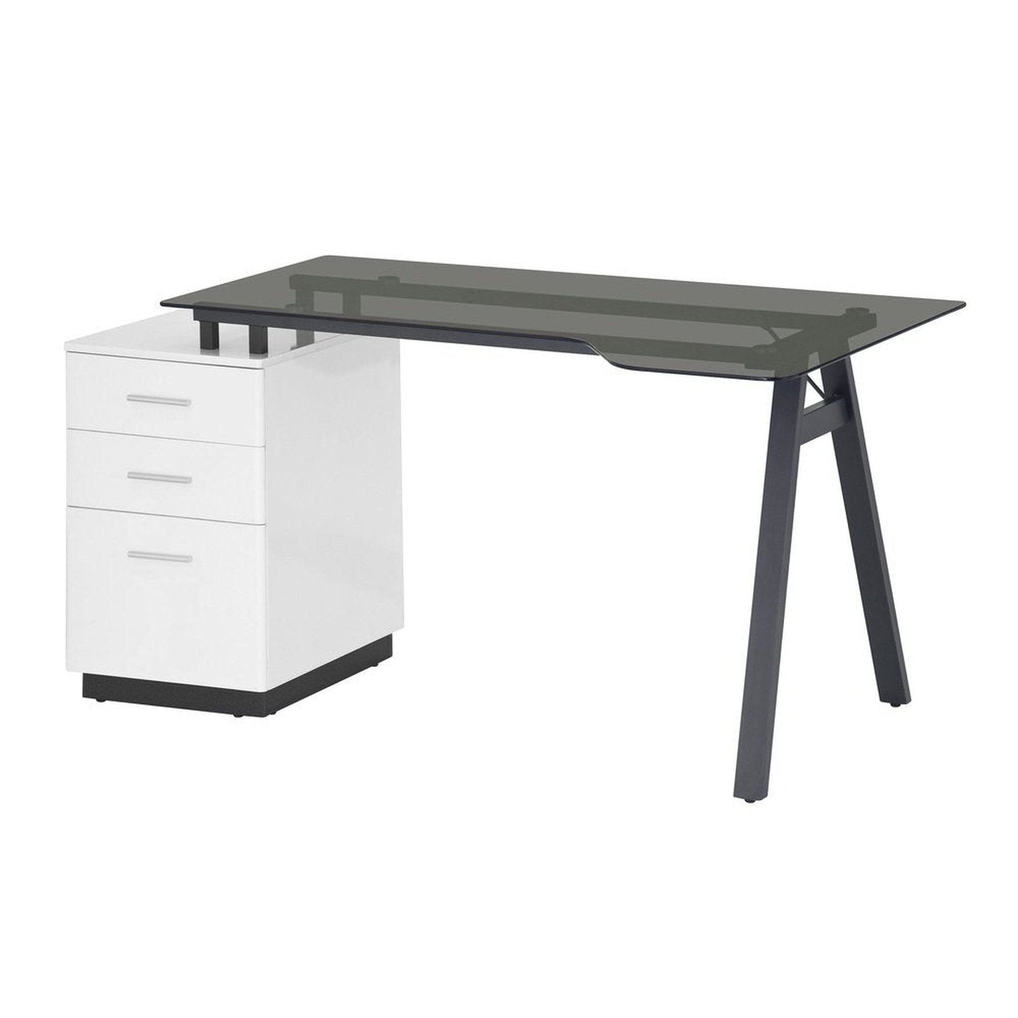 Techni Mobili Modern Home Office Computer Desk with smoke tempered glass top & storage - White Techni Mobili