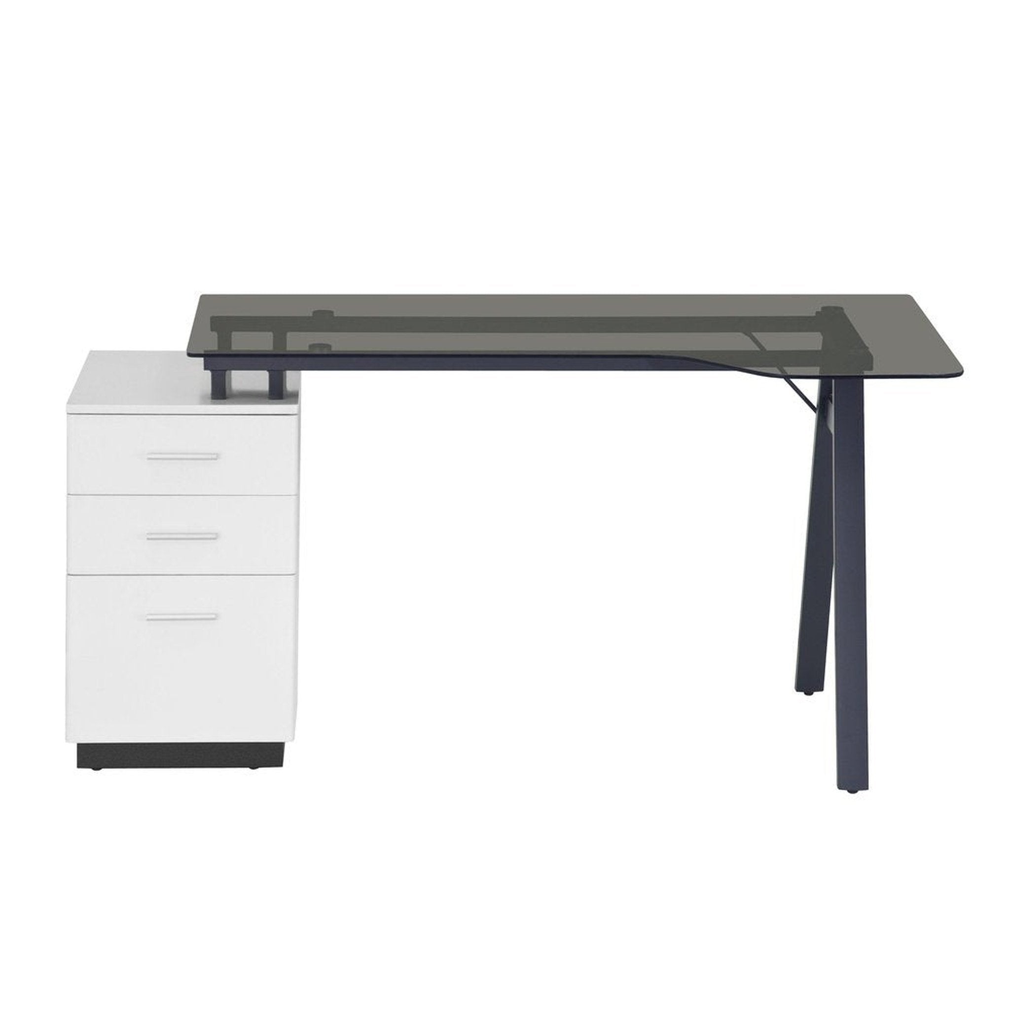 Techni Mobili Modern Home Office Computer Desk with smoke tempered glass top & storage - White Techni Mobili