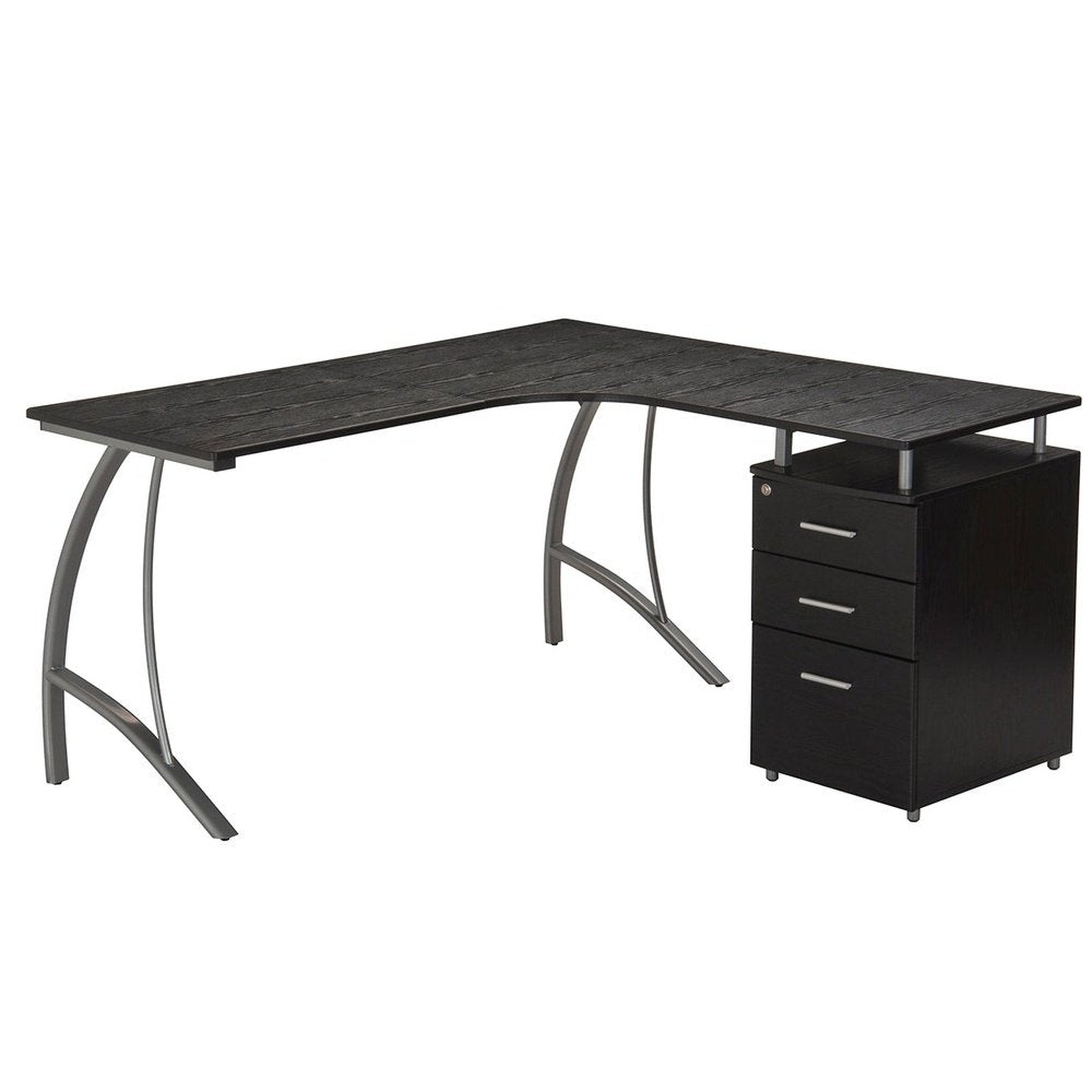 Techni Mobili Modern L- Shaped Computer Desk with File Cabinet and Storage, Espresso Techni Mobili Desks