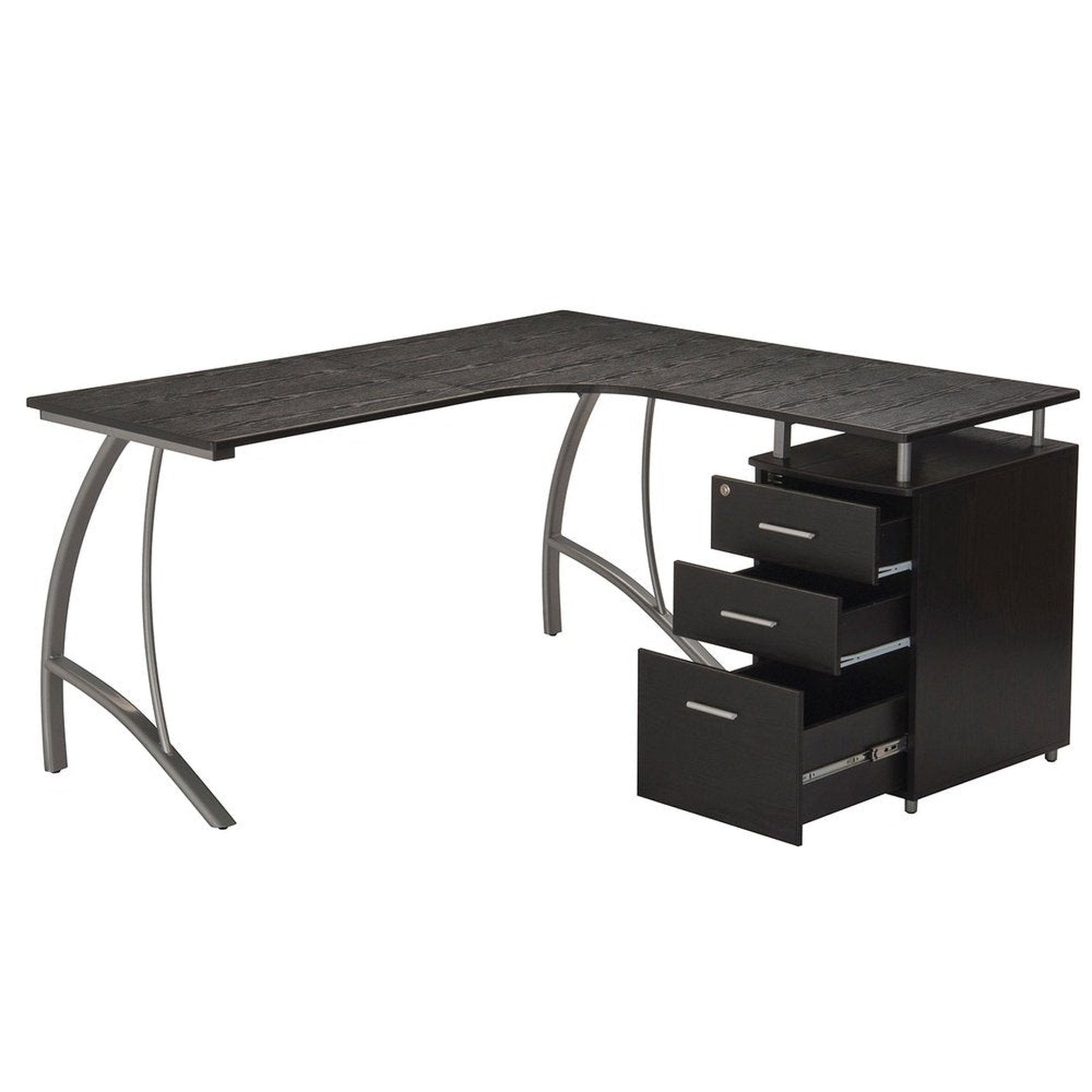 Techni Mobili Modern L- Shaped Computer Desk with File Cabinet and Storage, Espresso Techni Mobili Desks