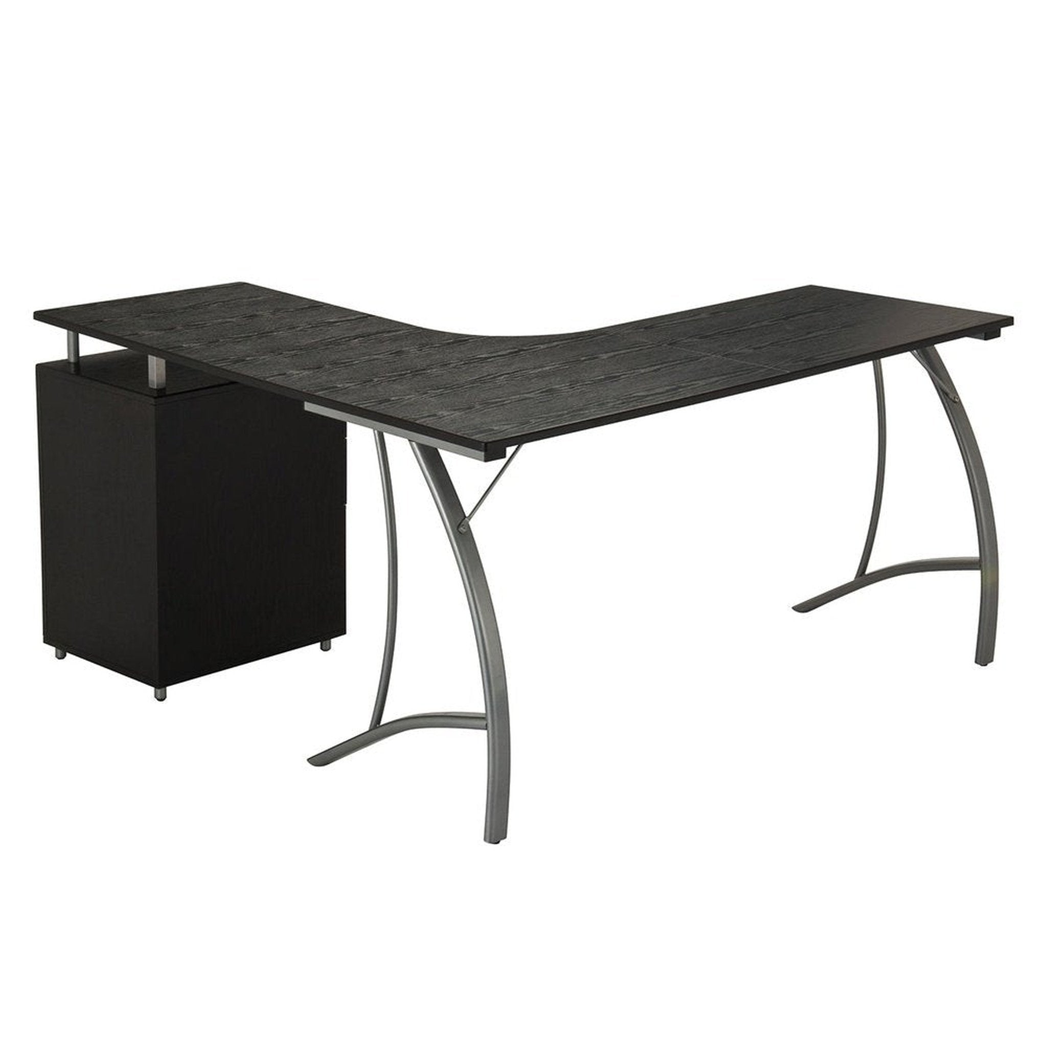Techni Mobili Modern L- Shaped Computer Desk with File Cabinet and Storage, Espresso Techni Mobili Desks