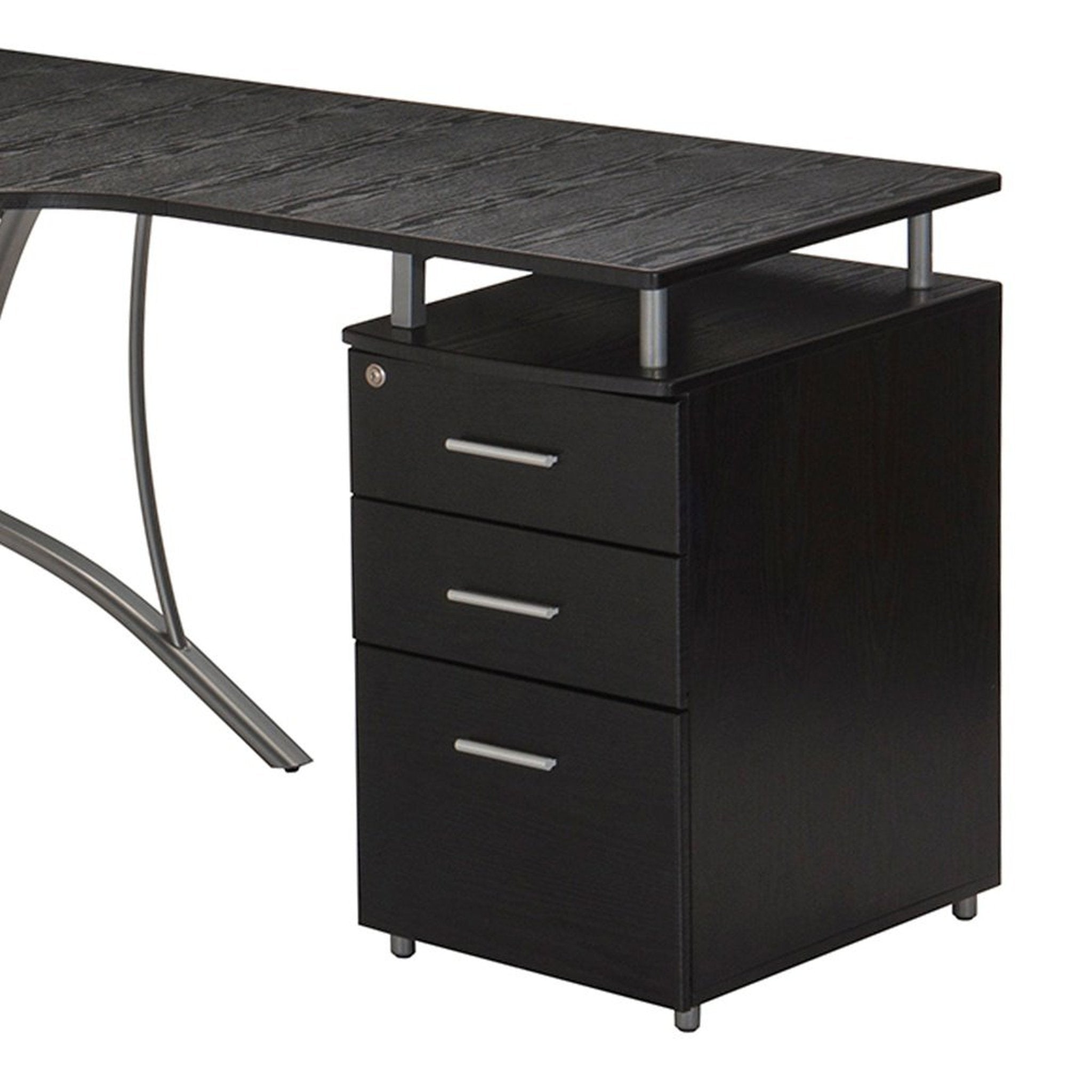 Techni Mobili Modern L- Shaped Computer Desk with File Cabinet and Storage, Espresso Techni Mobili Desks