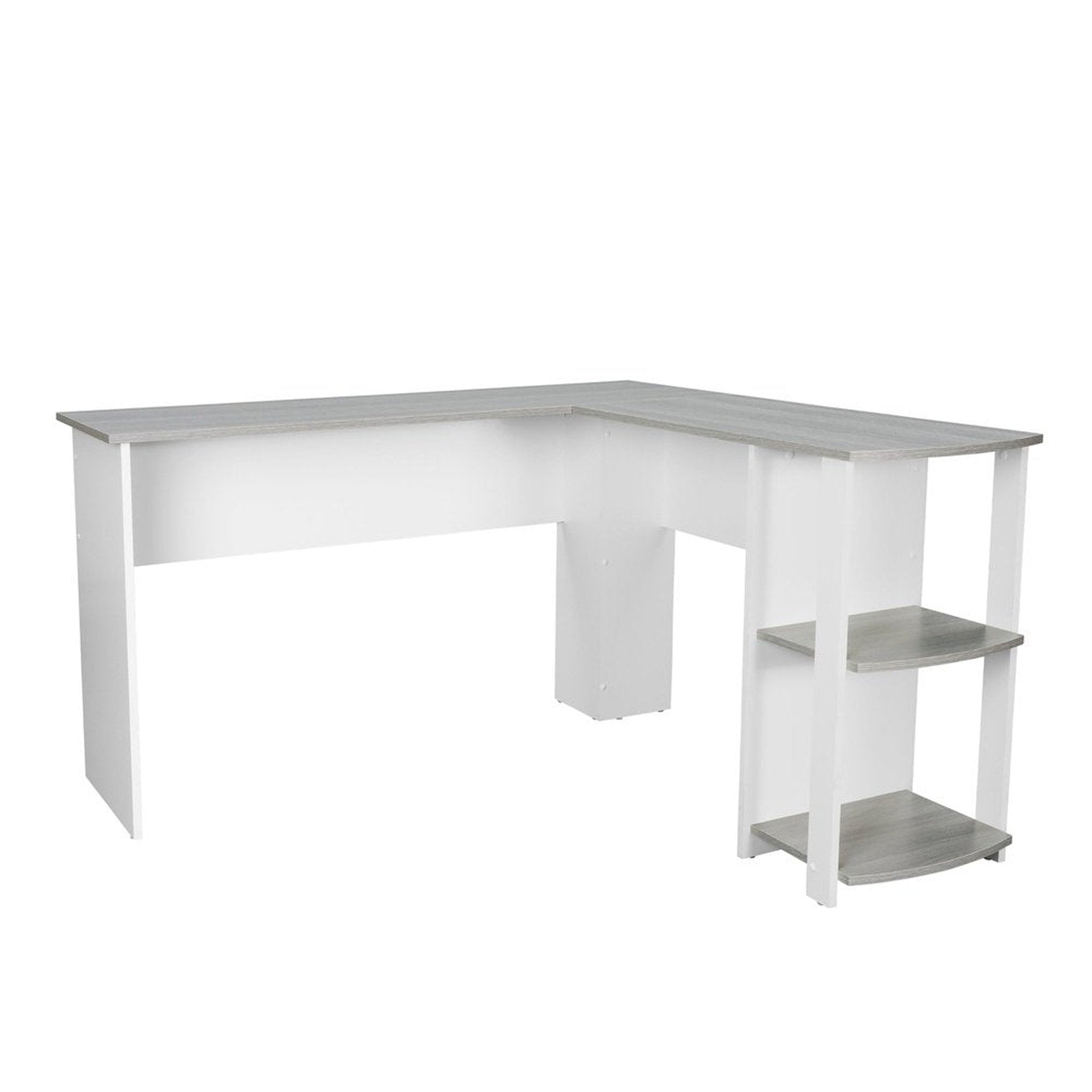 Techni Mobili Modern L-Shaped Desk with Side Shelves, Grey Techni Mobili