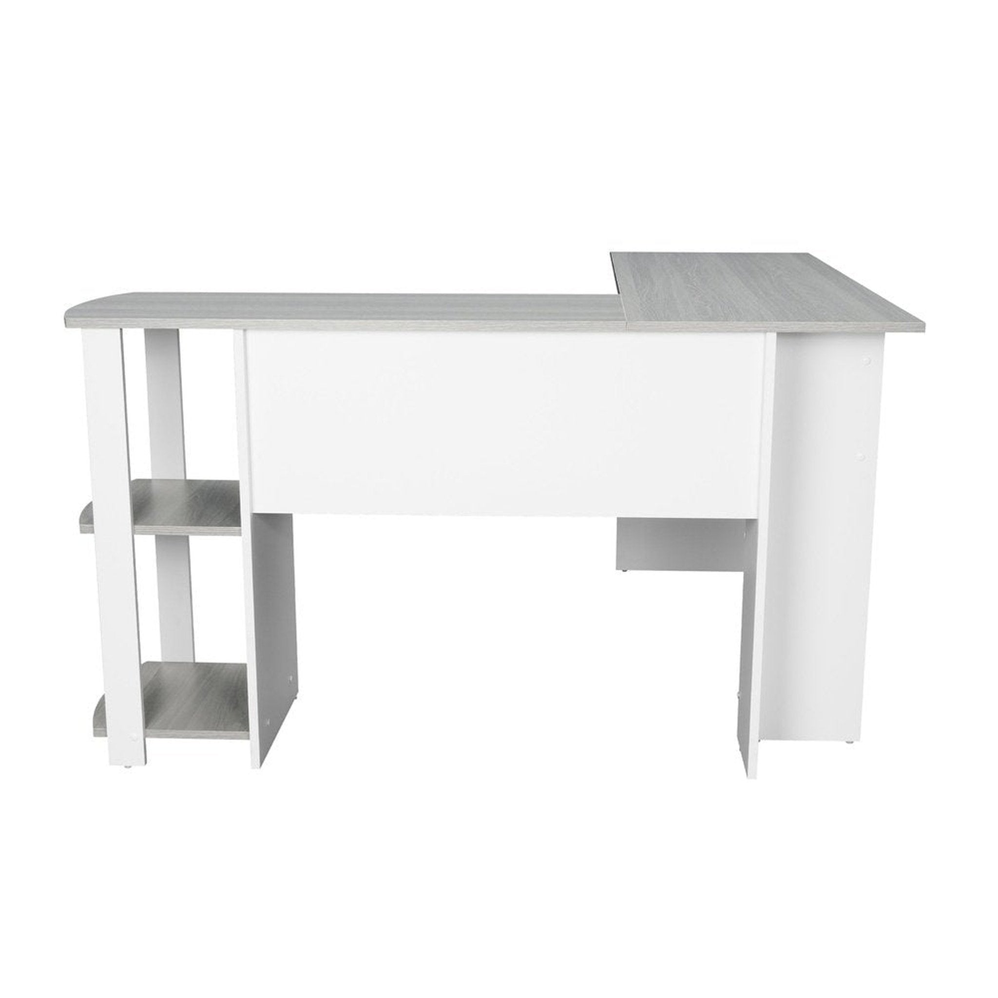 Techni Mobili Modern L-Shaped Desk with Side Shelves, Grey Techni Mobili