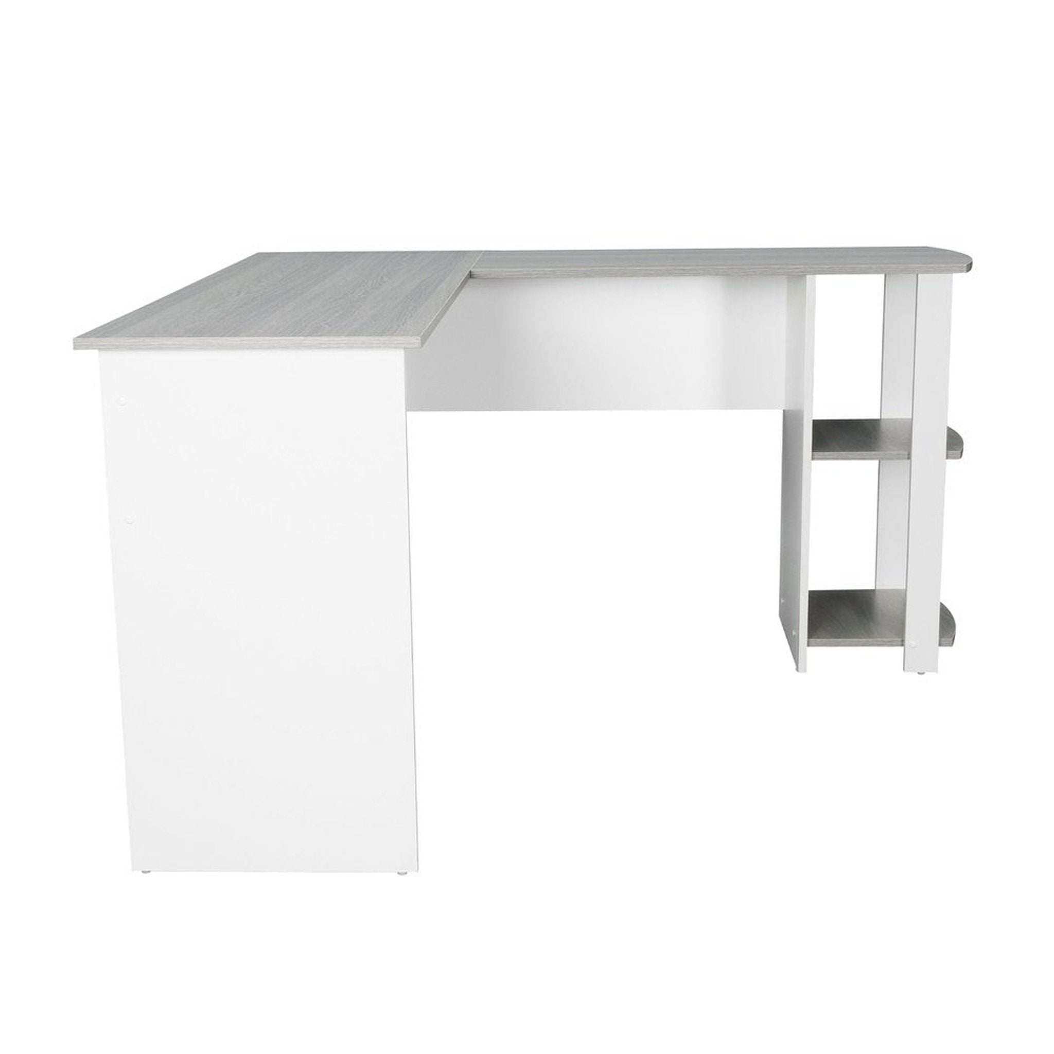 Techni Mobili Modern L-Shaped Desk with Side Shelves, Grey Techni Mobili