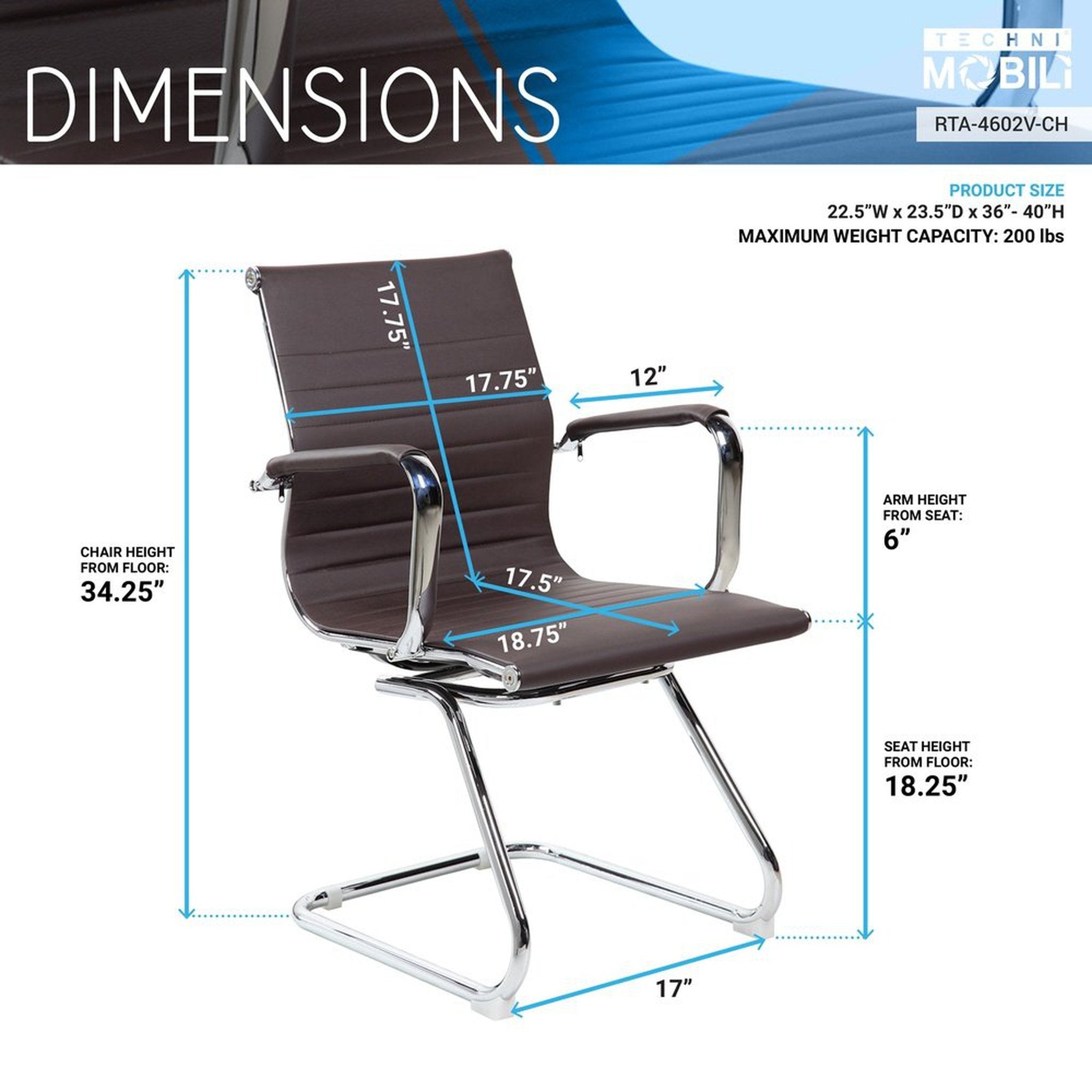 Techni Mobili Modern Medium Back Executive Office Chair, Chocolate Techni Mobili Chairs