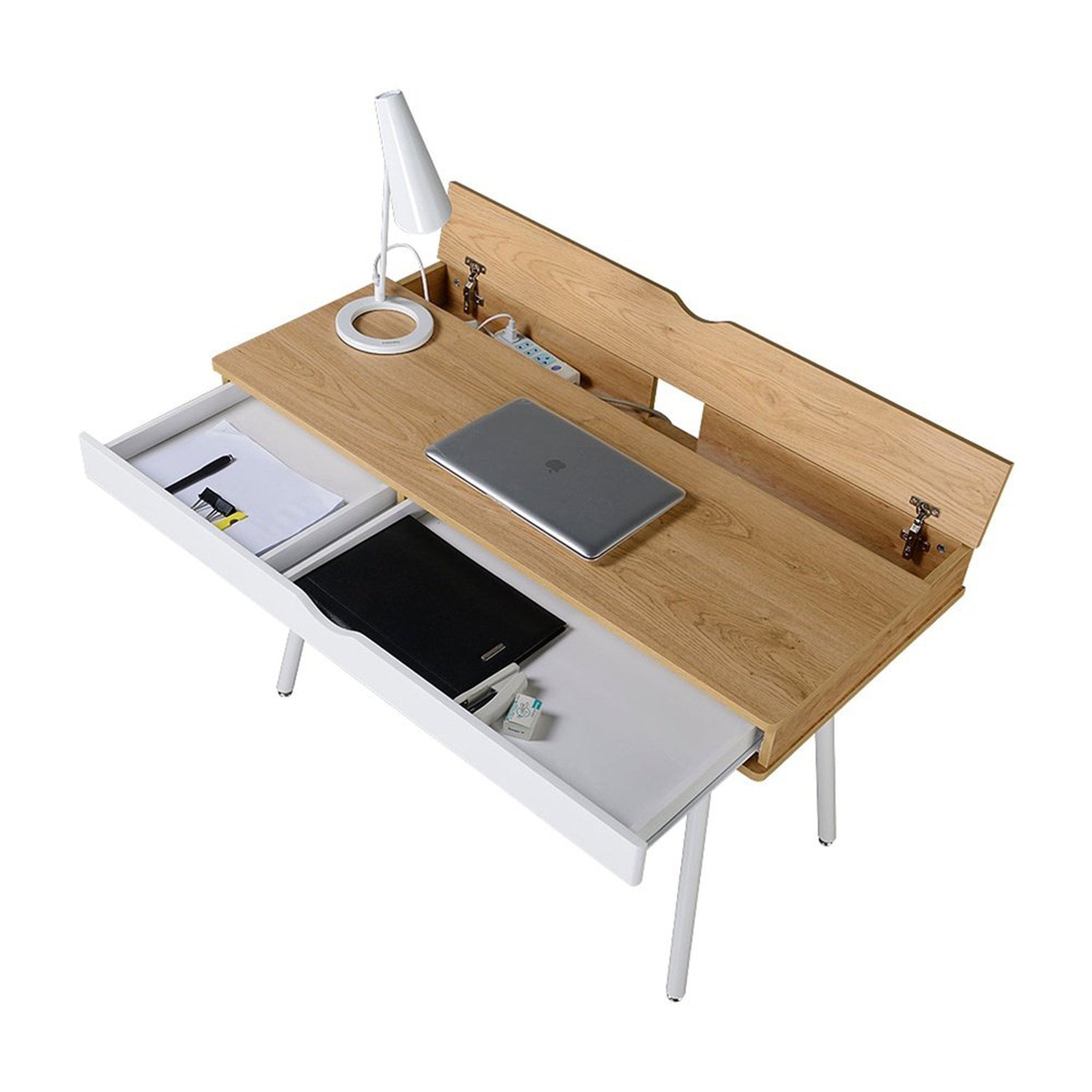 Techni Mobili Modern Multi Storage Computer Desk with Storage, Pine Techni Mobili