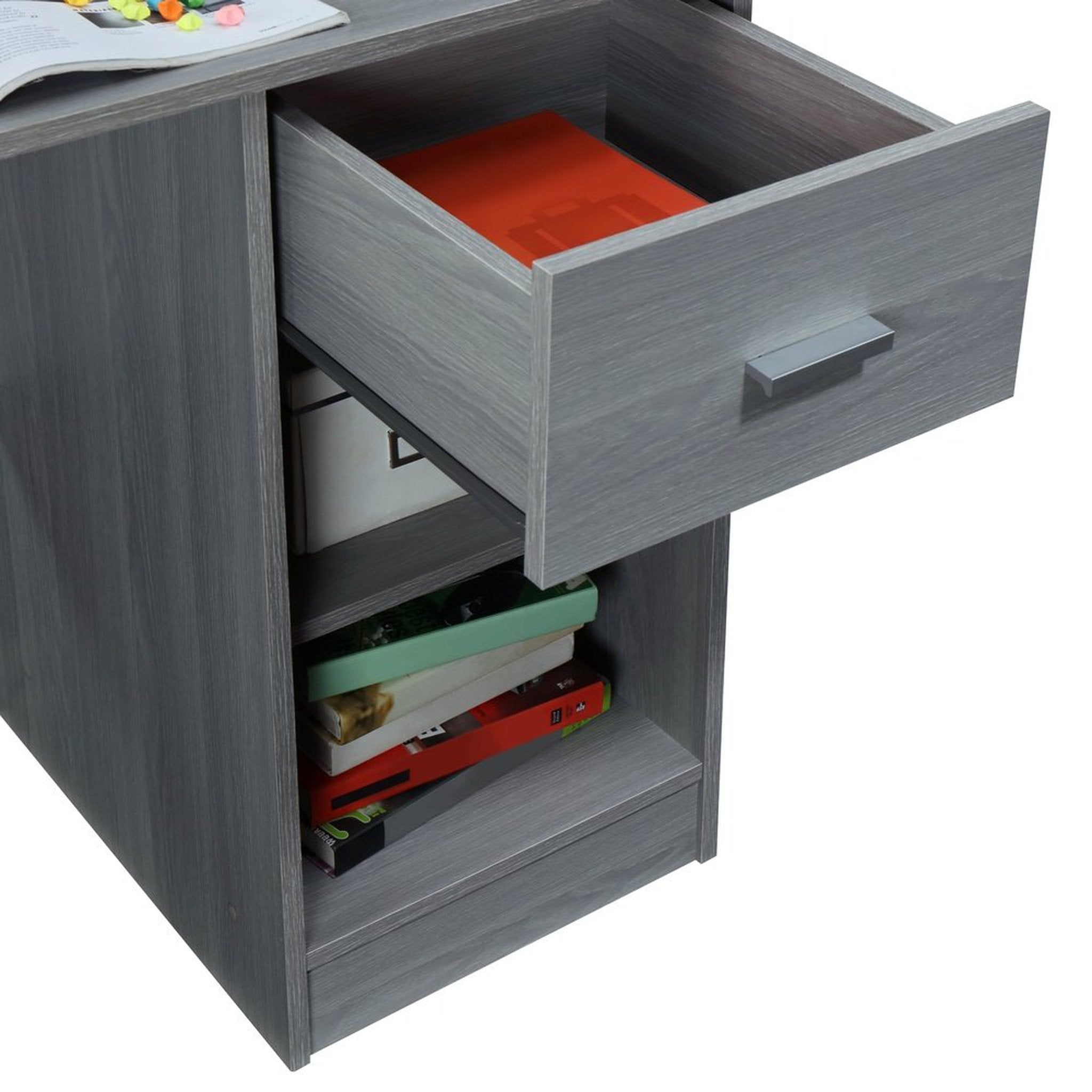 Techni Mobili Modern Office Desk with Hutch, Grey Techni Mobili