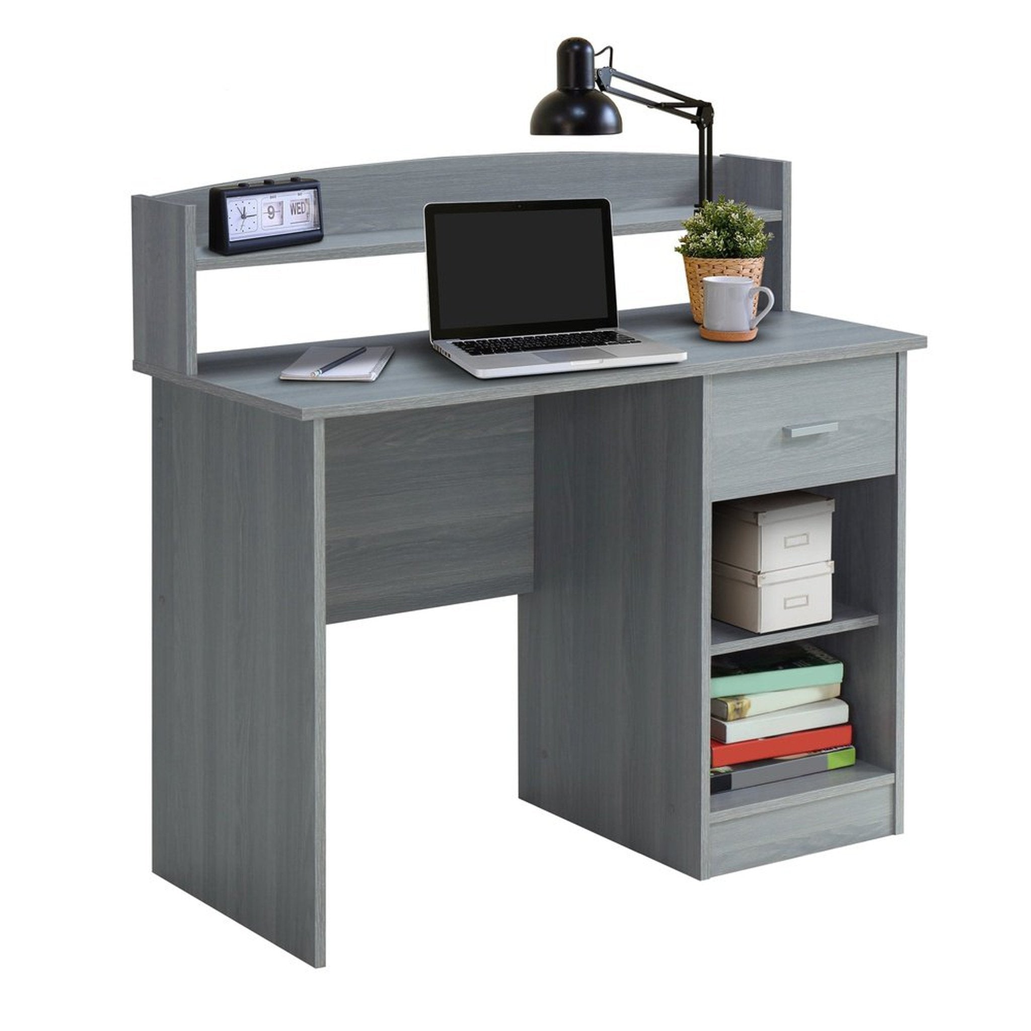 Techni Mobili Modern Office Desk with Hutch, Grey Techni Mobili