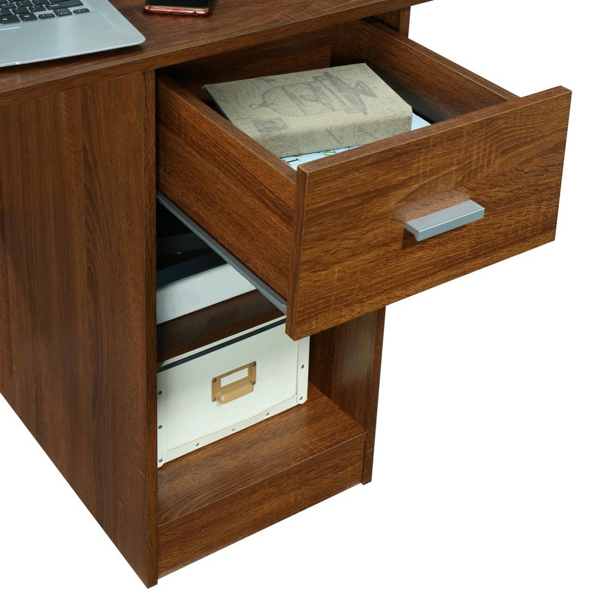 Techni Mobili Modern Office Desk with Hutch, Oak Techni Mobili