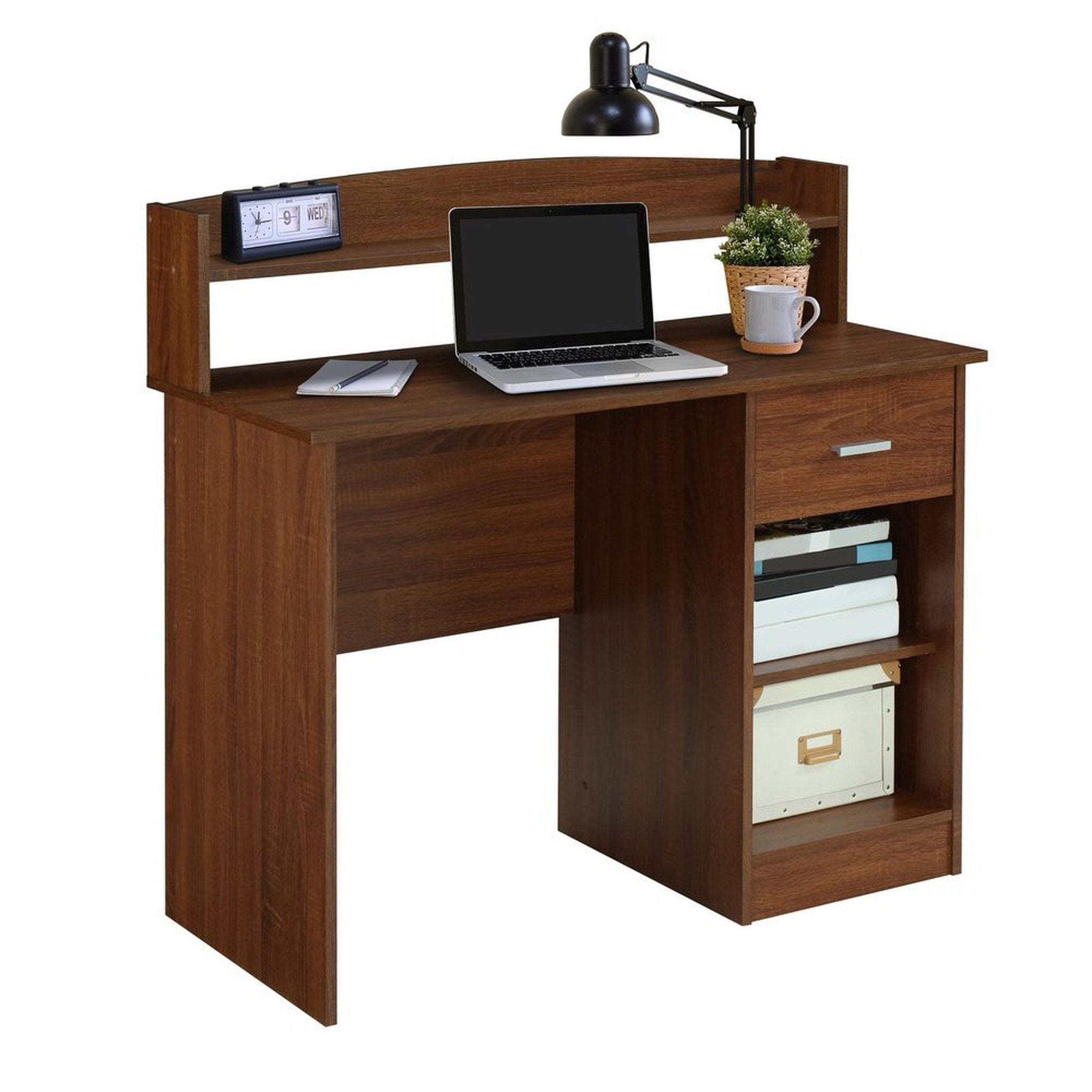 Techni Mobili Modern Office Desk with Hutch, Oak Techni Mobili